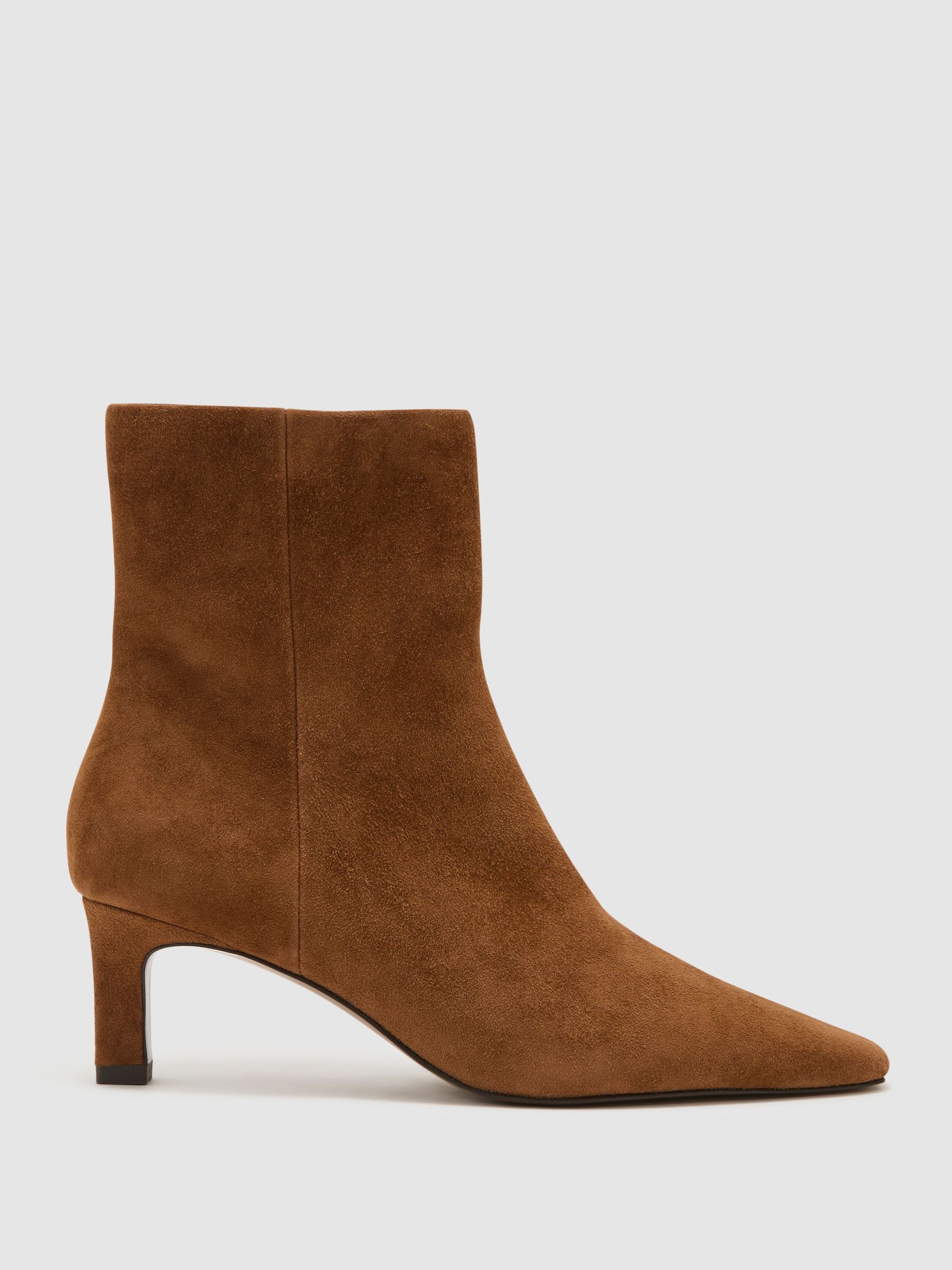Suede Chisel-Toe Low-Heel Ankle Boots in Tan - Image 2 of 6