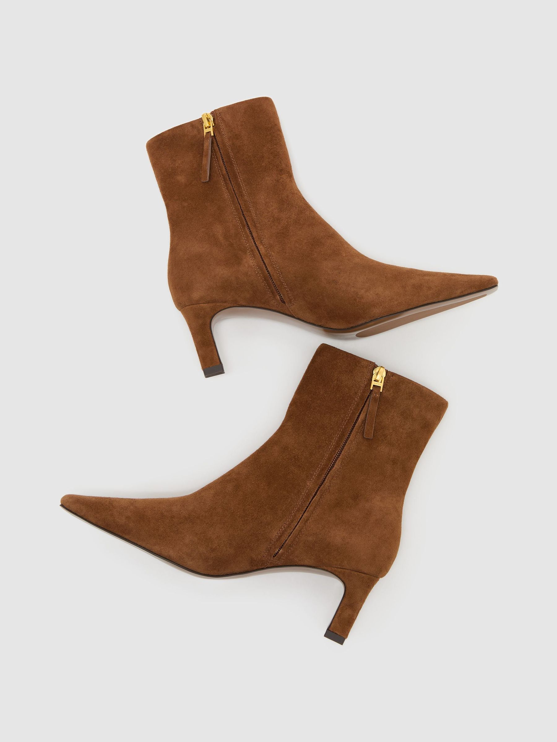 Suede Chisel-Toe Low-Heel Ankle Boots in Tan - Image 3 of 6