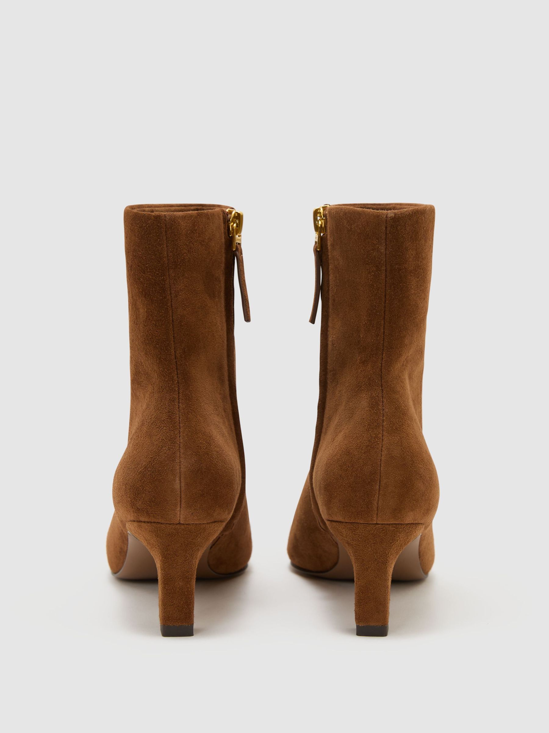 Suede Chisel-Toe Low-Heel Ankle Boots in Tan - Image 5 of 6