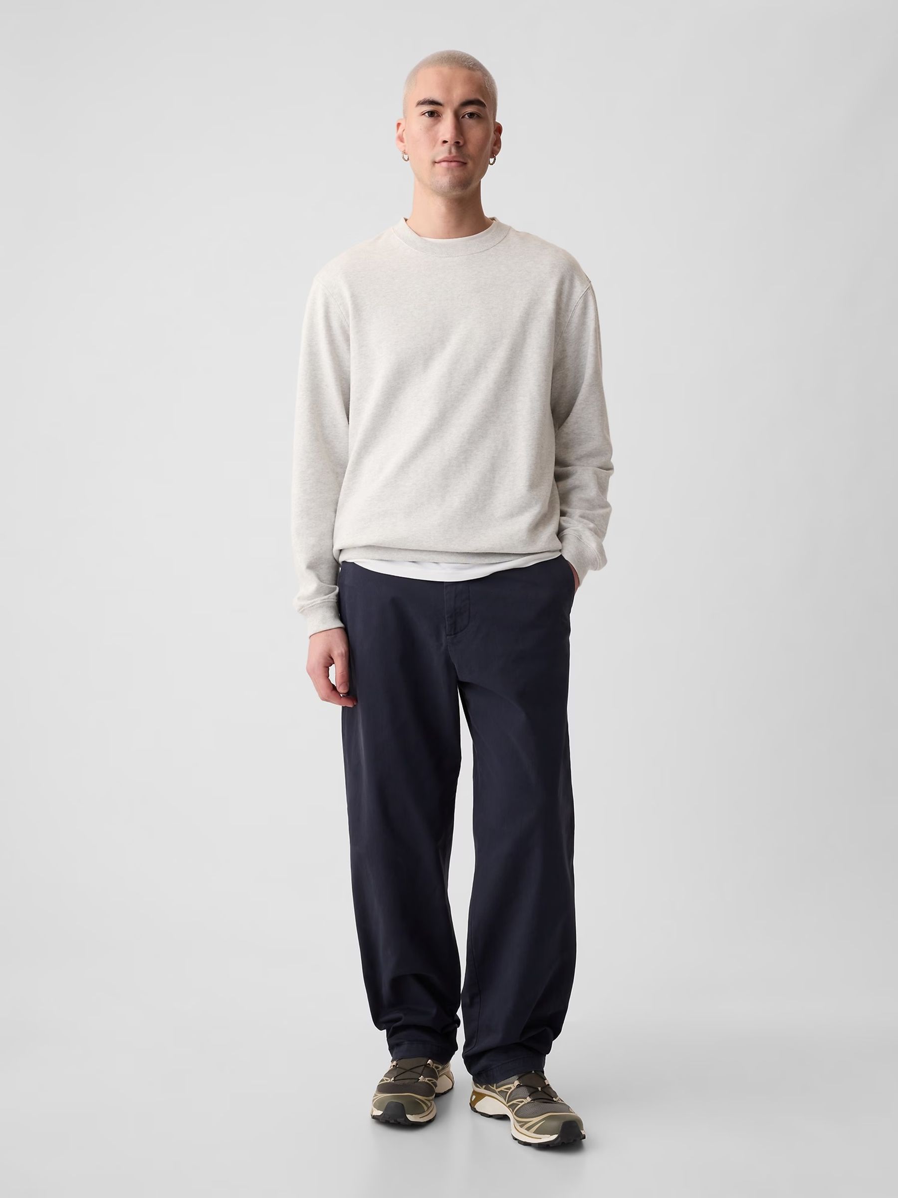 Navy Blue Baggy Fit Stretch Modern Chino Trousers - Image 1 of 5