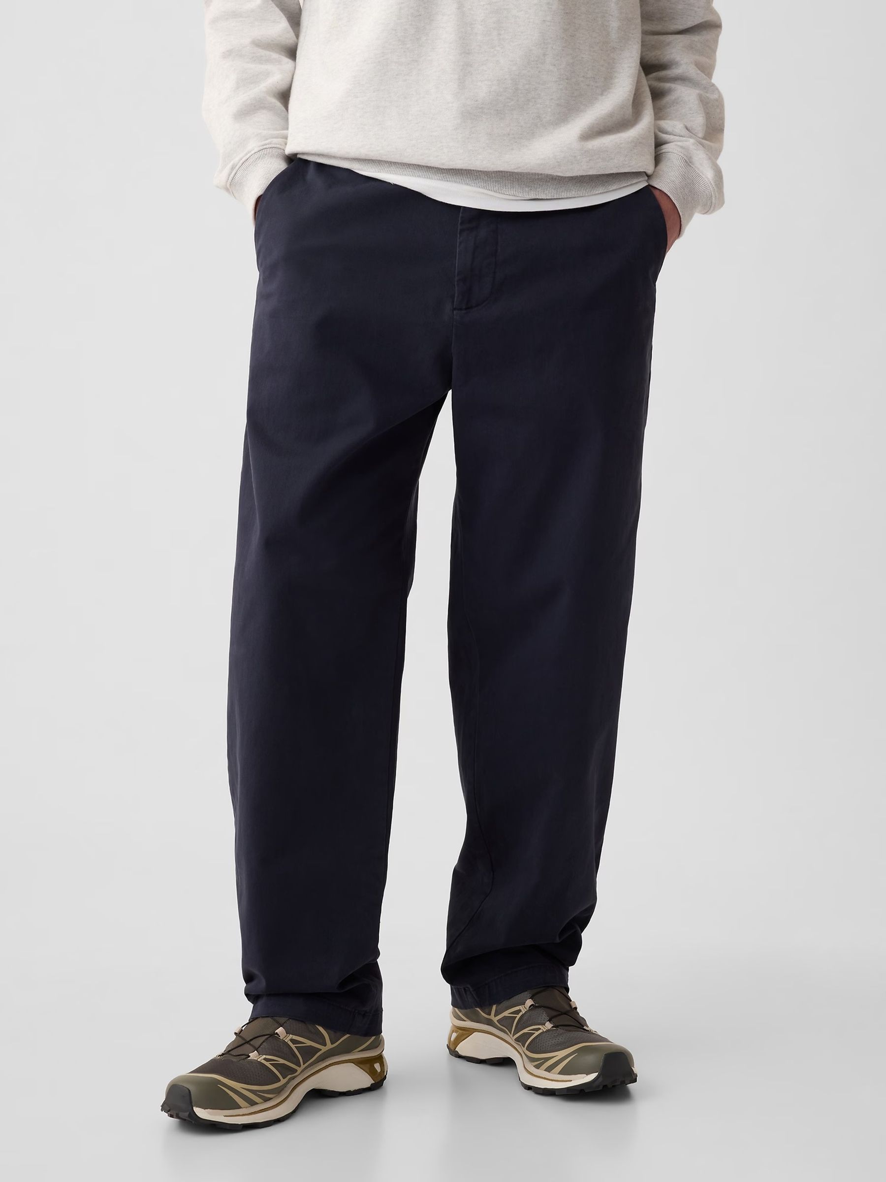 Navy Blue Baggy Fit Stretch Modern Chino Trousers - Image 2 of 5