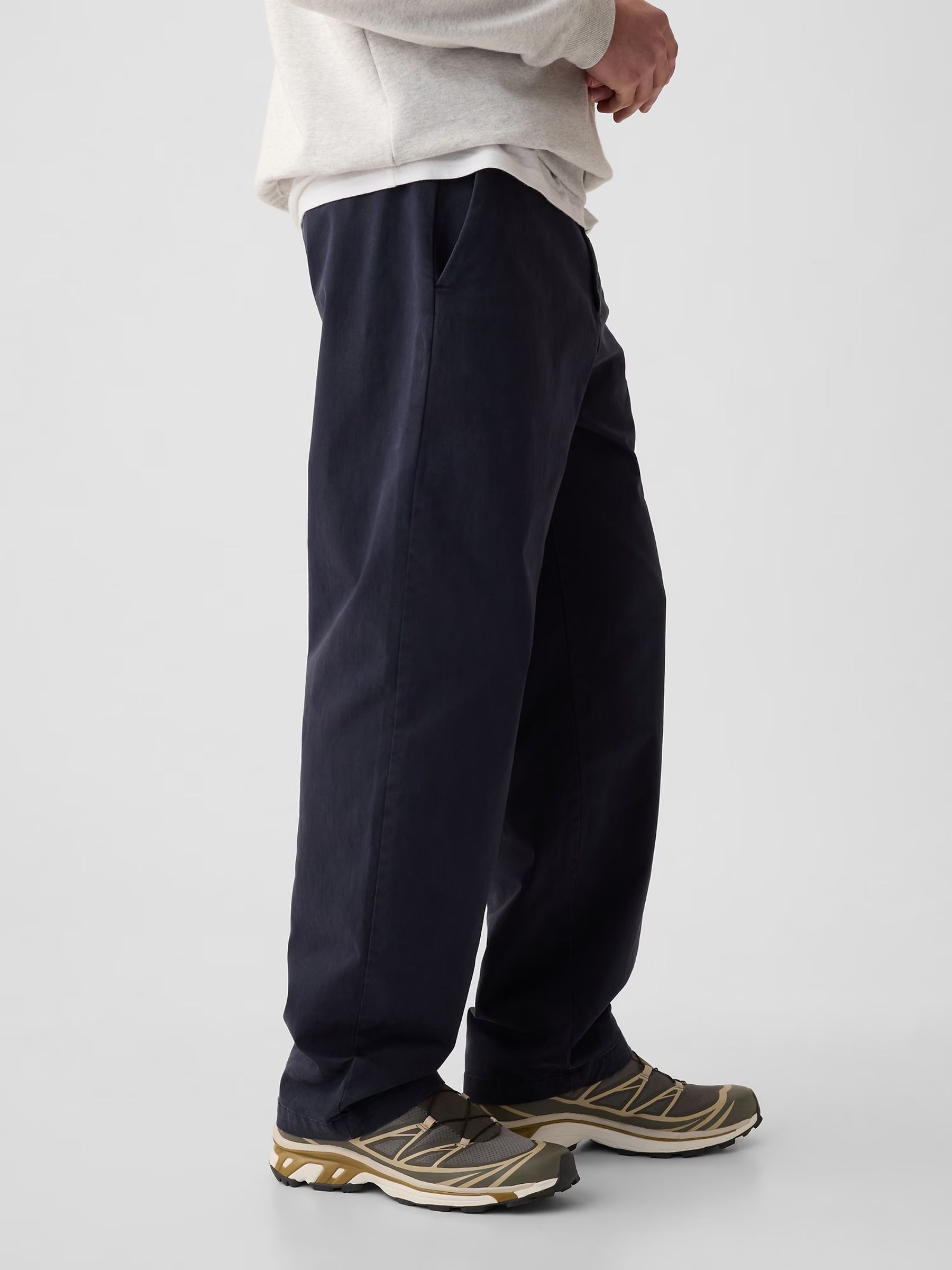 Navy Blue Baggy Fit Stretch Modern Chino Trousers - Image 4 of 5