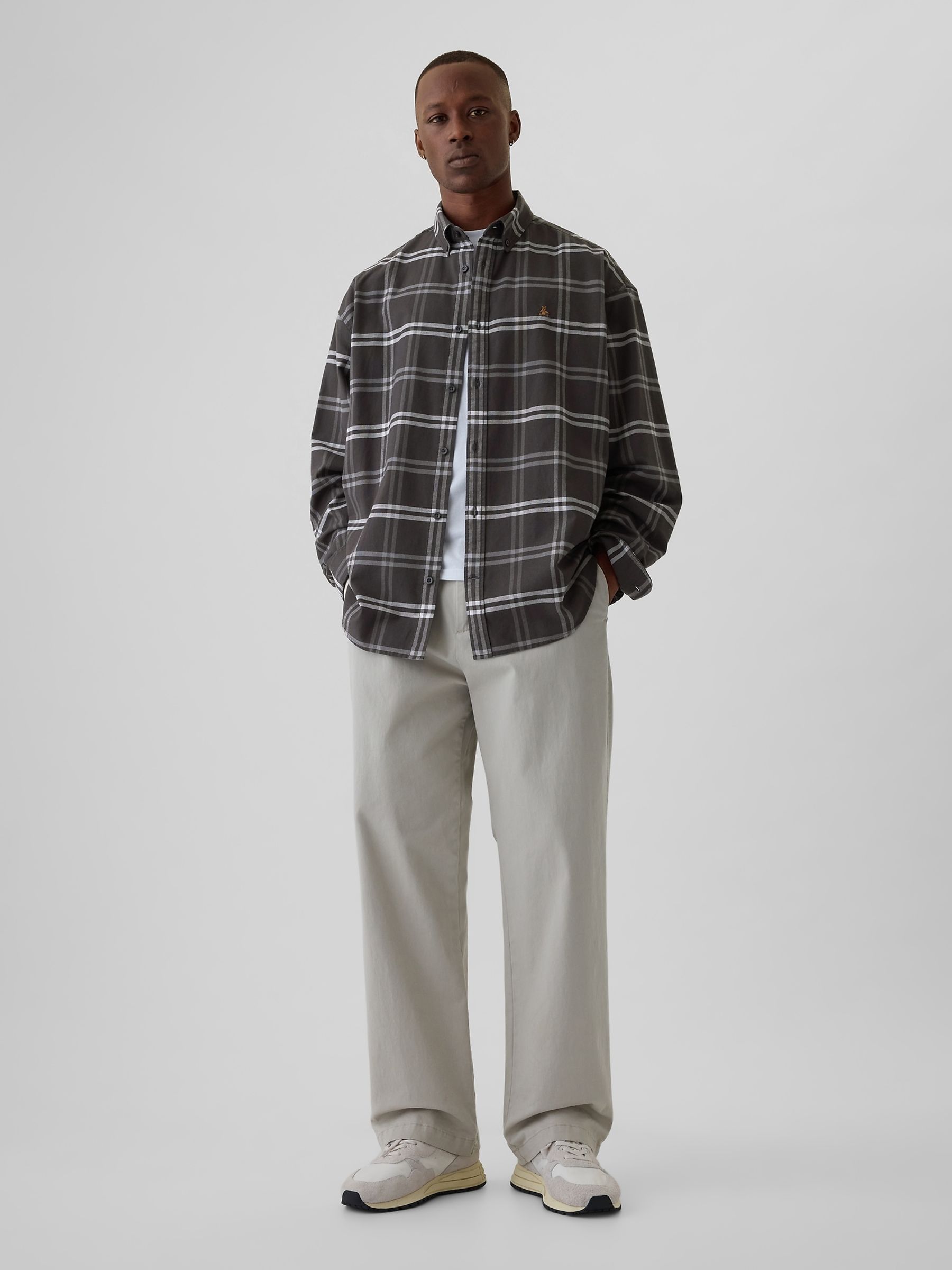 Dark Grey Check Bear Long Sleeve Oxford Shirt - Image 3 of 5