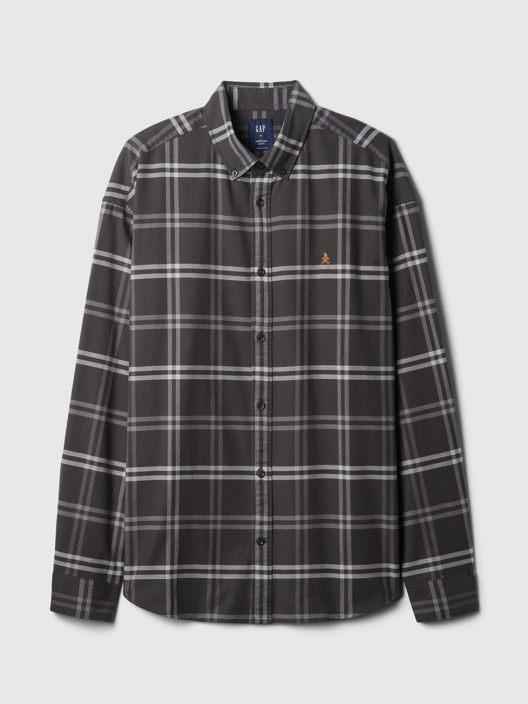 Dark Grey Check Bear Long Sleeve Oxford Shirt - Image 5 of 5