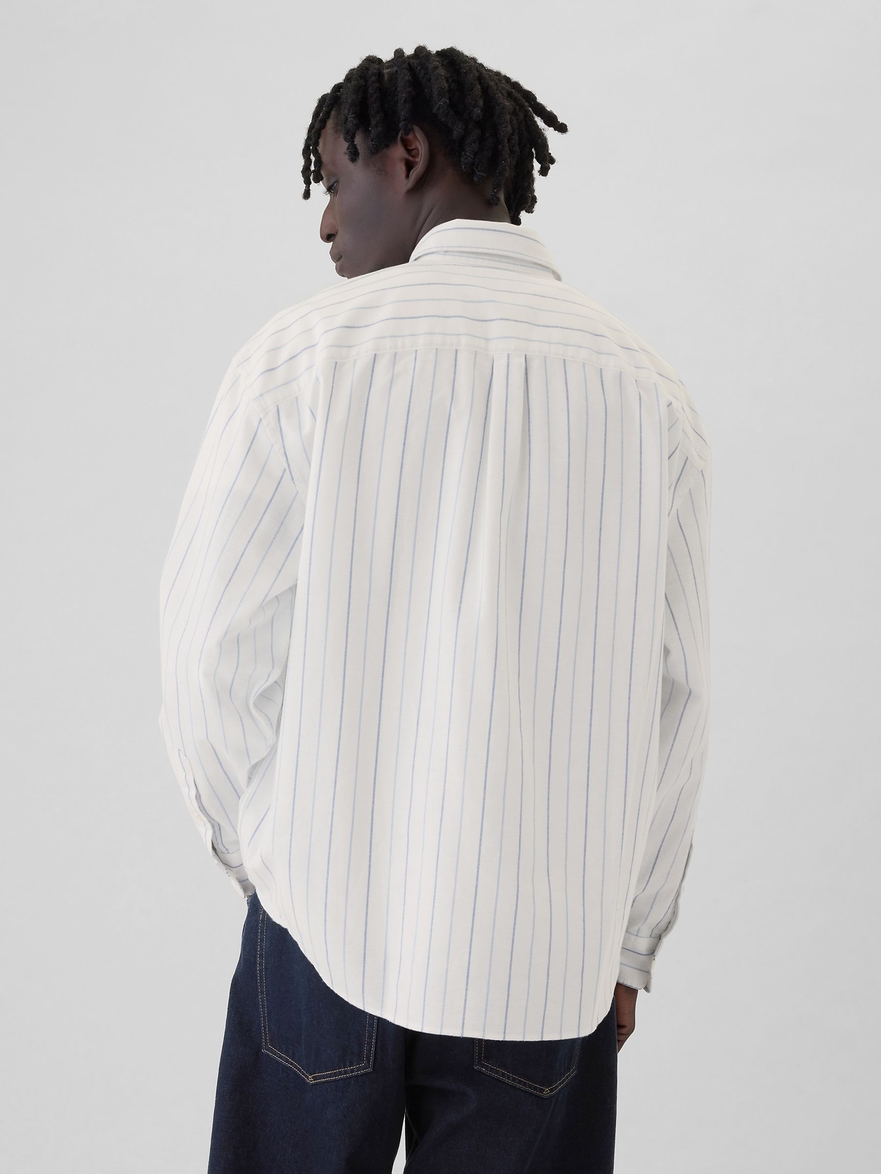 White Stripe Bear Long Sleeve Oxford Shirt - Image 2 of 5