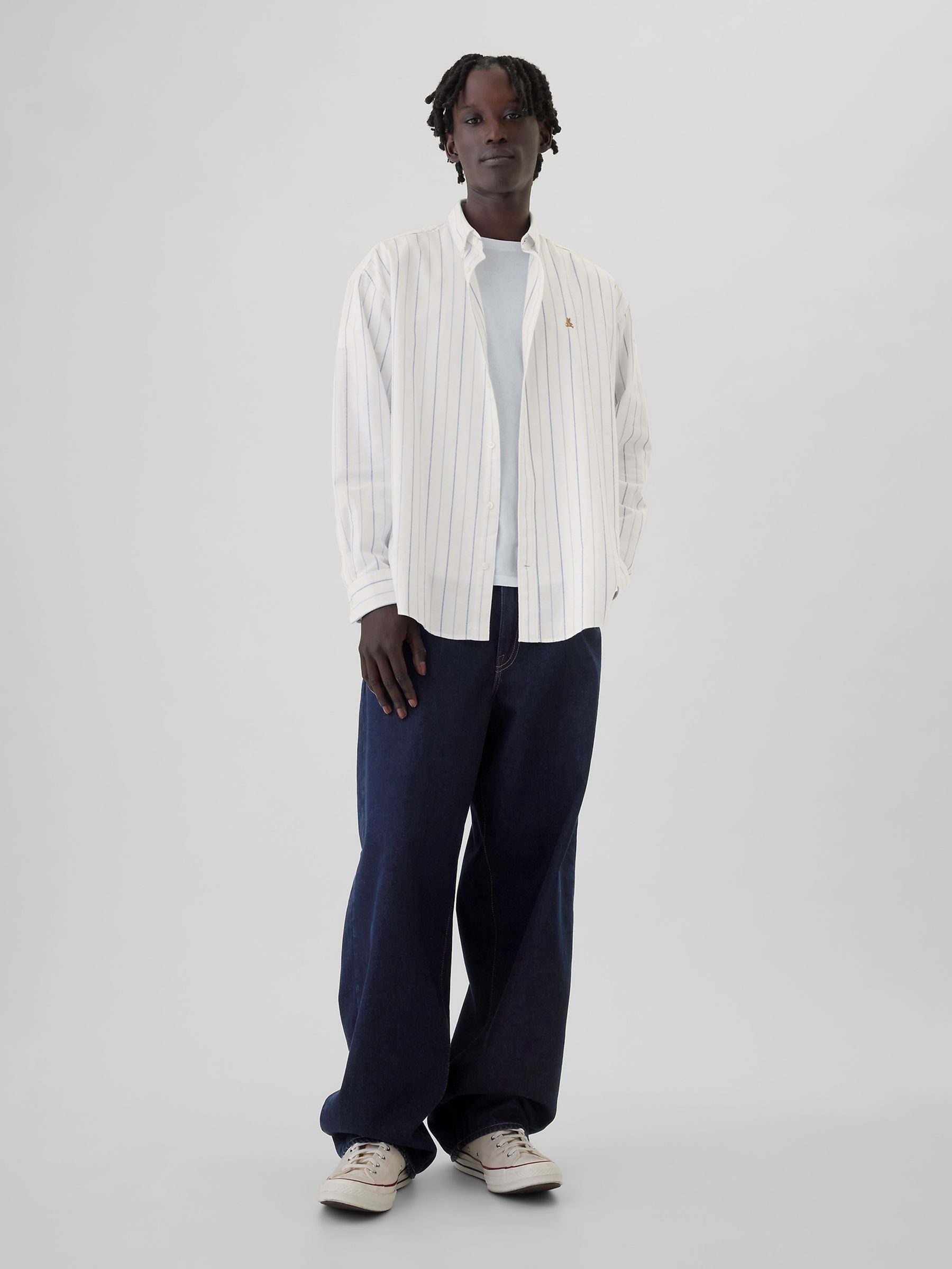 White Stripe Bear Long Sleeve Oxford Shirt - Image 3 of 5