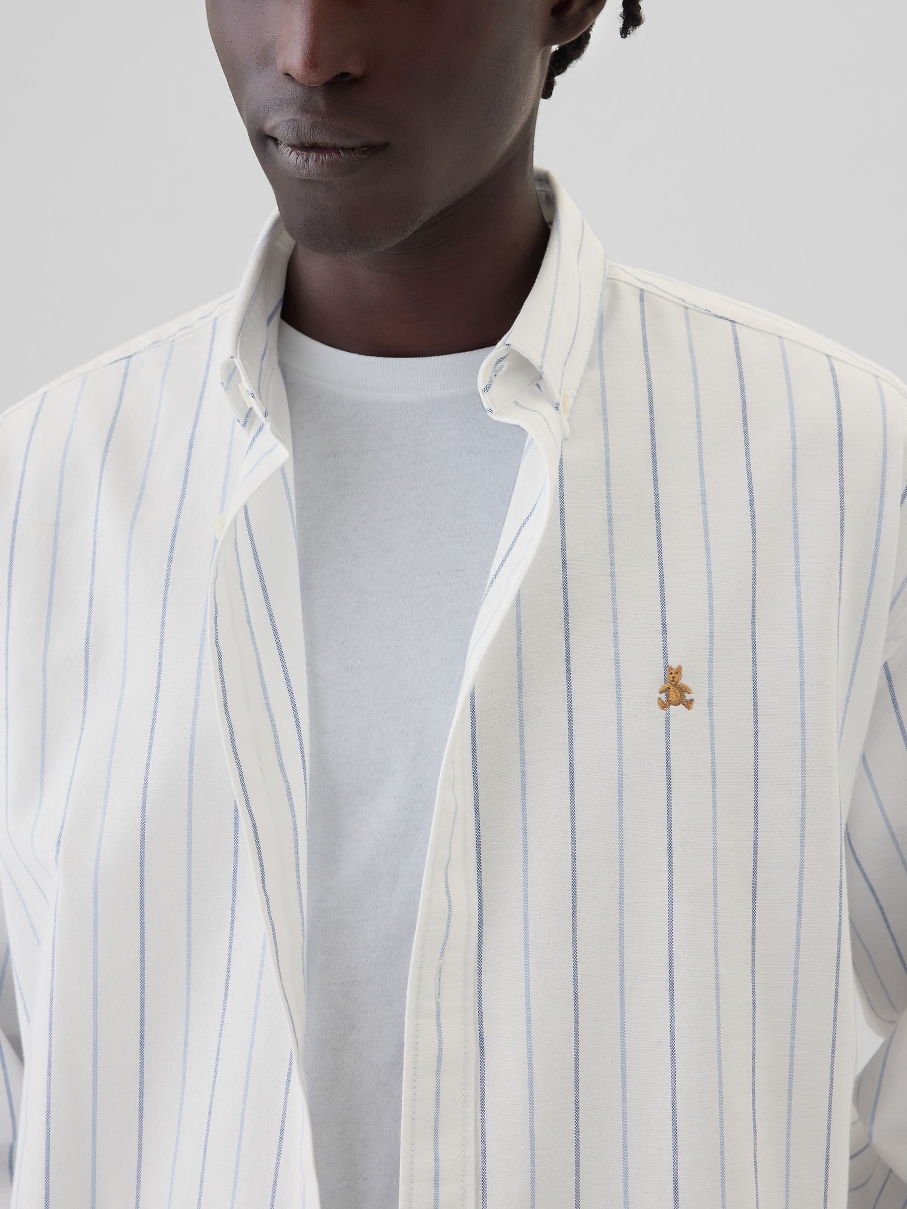 White Stripe Bear Long Sleeve Oxford Shirt - Image 4 of 5