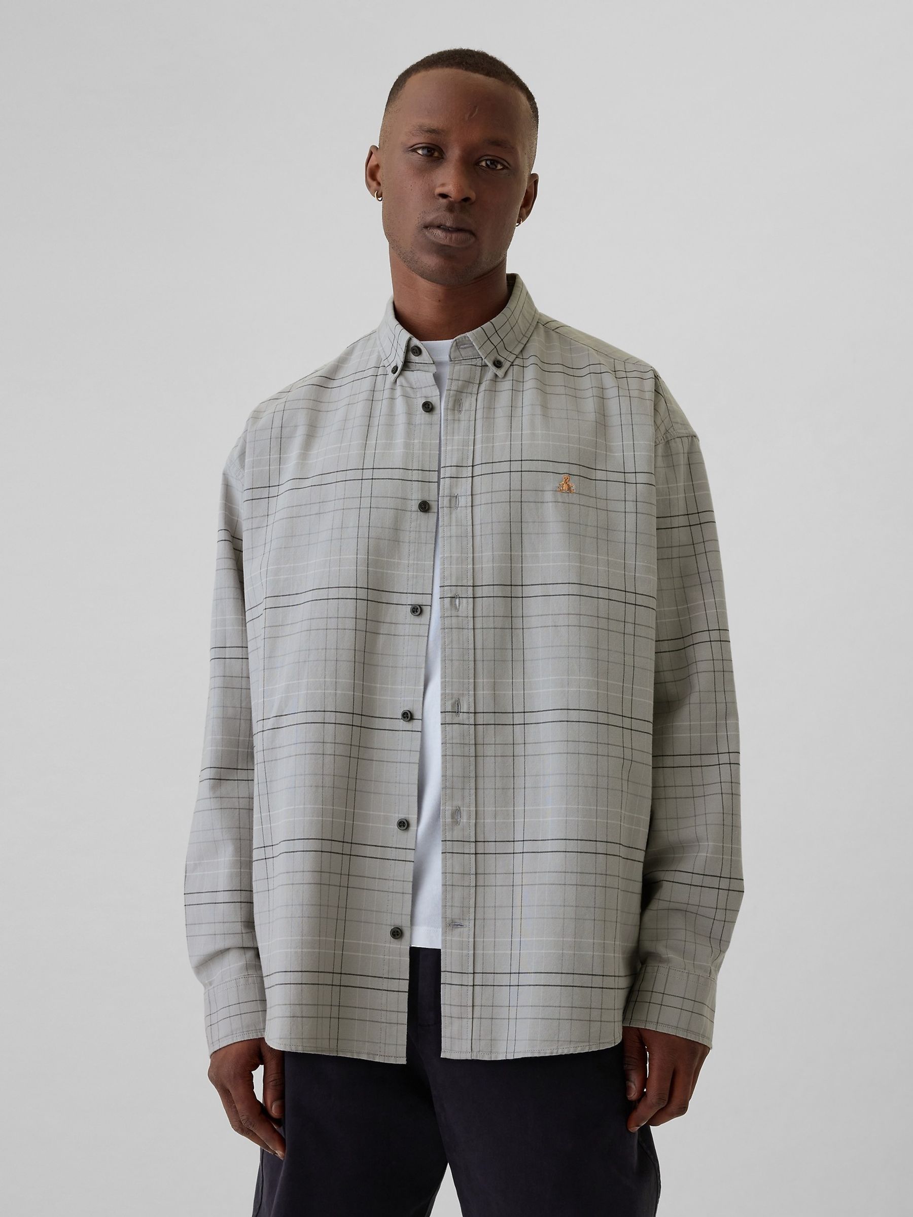 Light Grey Check Bear Long Sleeve Oxford Shirt - Image 1 of 5