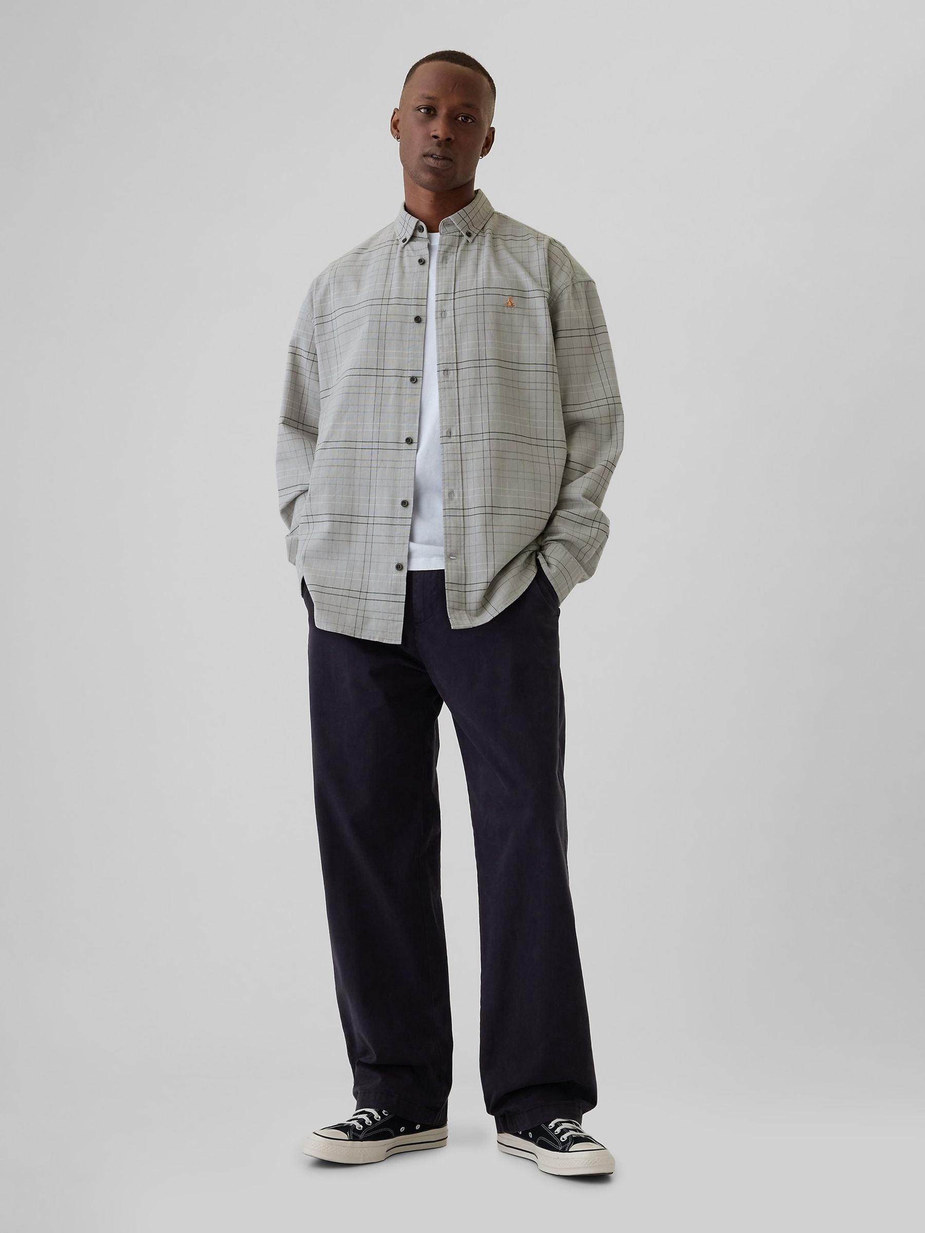 Light Grey Check Bear Long Sleeve Oxford Shirt - Image 3 of 5