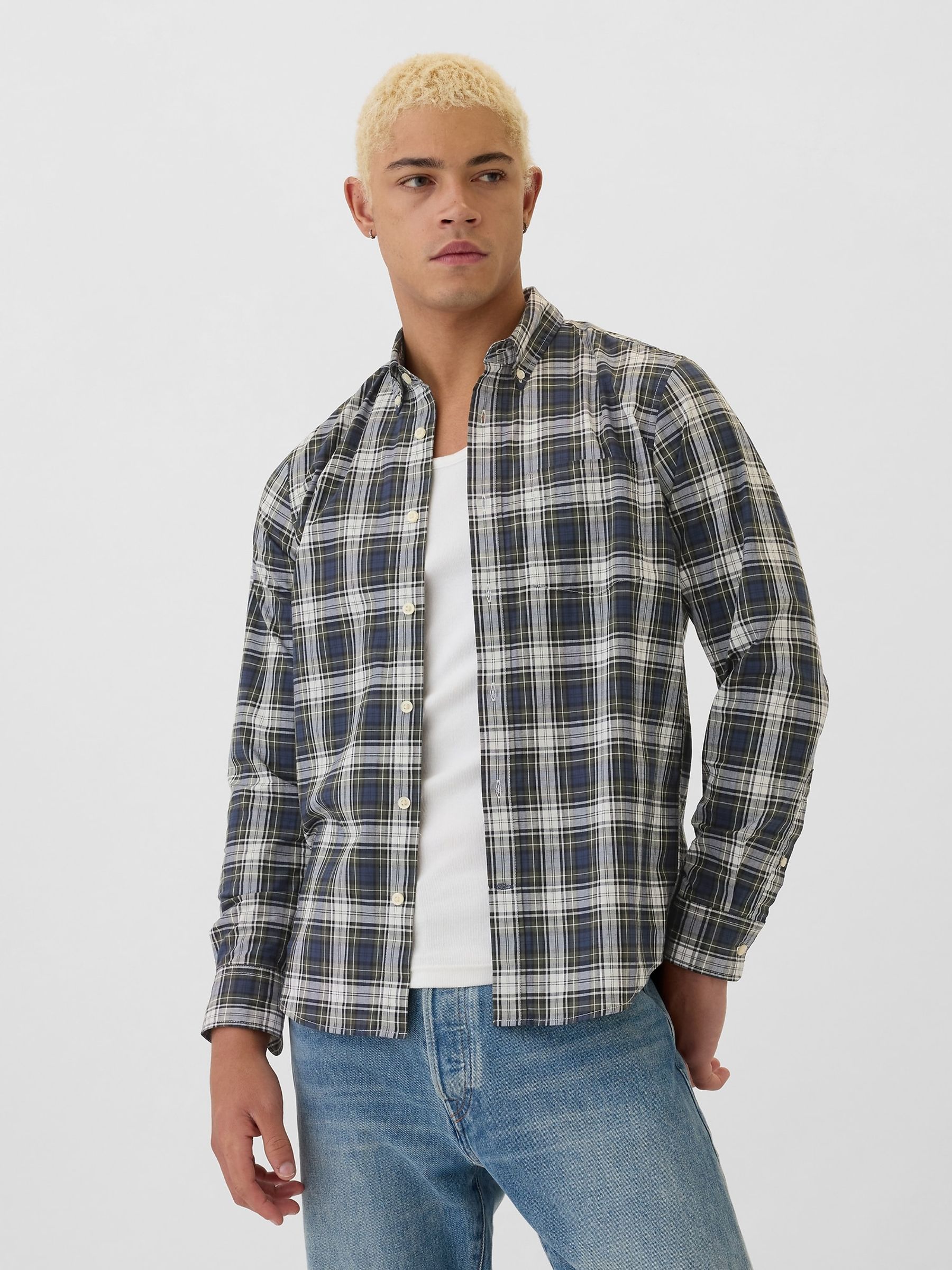 Blue Regular Fit Long Sleeve Poplin Shirt - Image 1 of 5