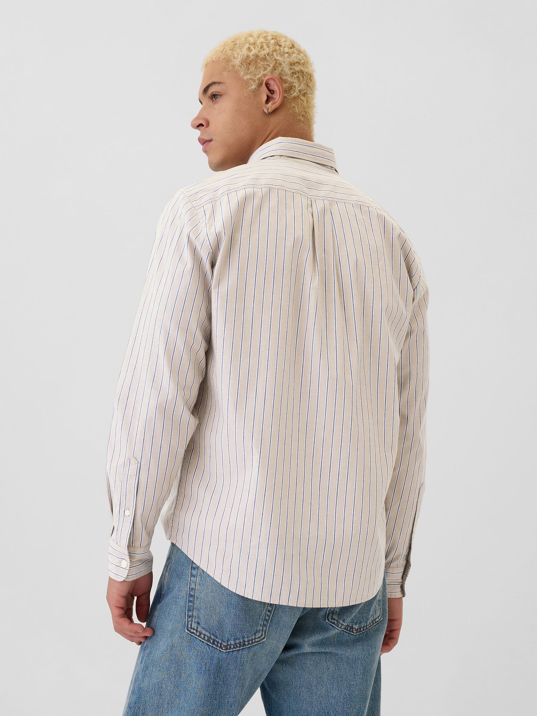Cream & Blue Regular Fit Long Sleeve Poplin Shirt - Image 2 of 5