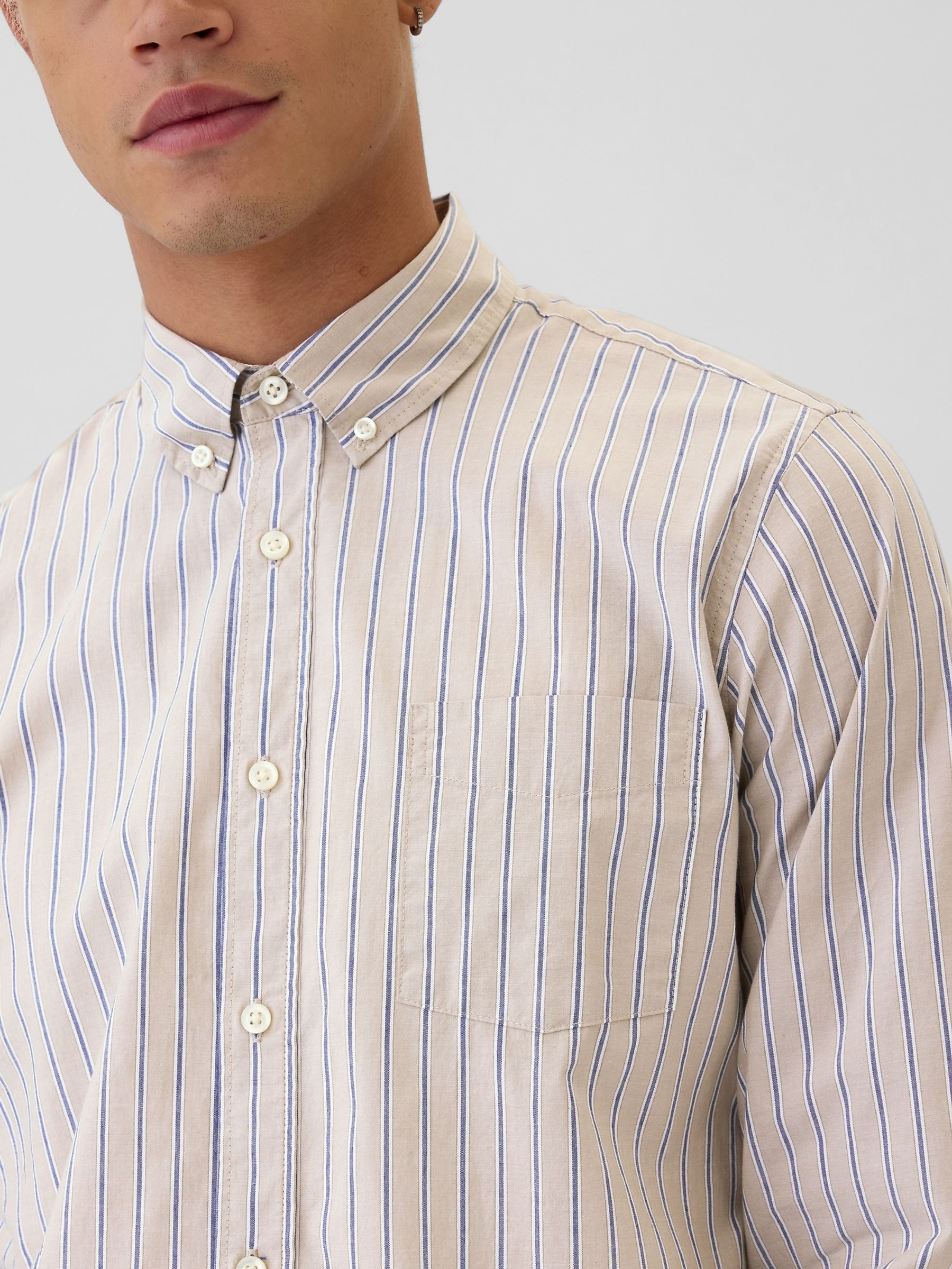 Cream & Blue Regular Fit Long Sleeve Poplin Shirt - Image 3 of 5