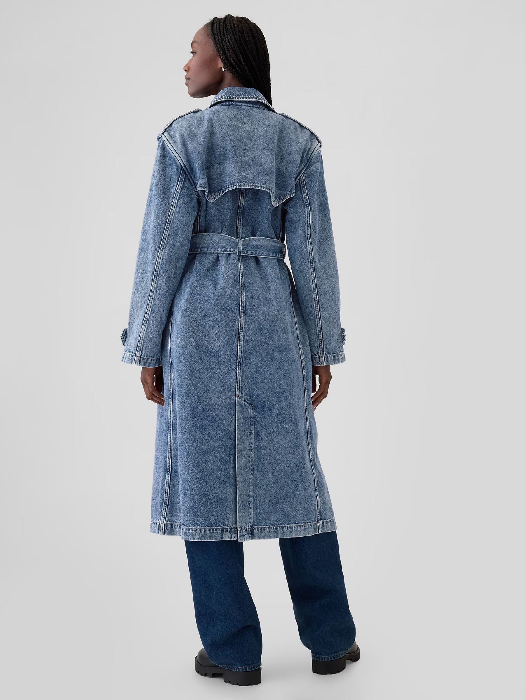 Blue Longline Denim Trench Jacket - Image 2 of 5