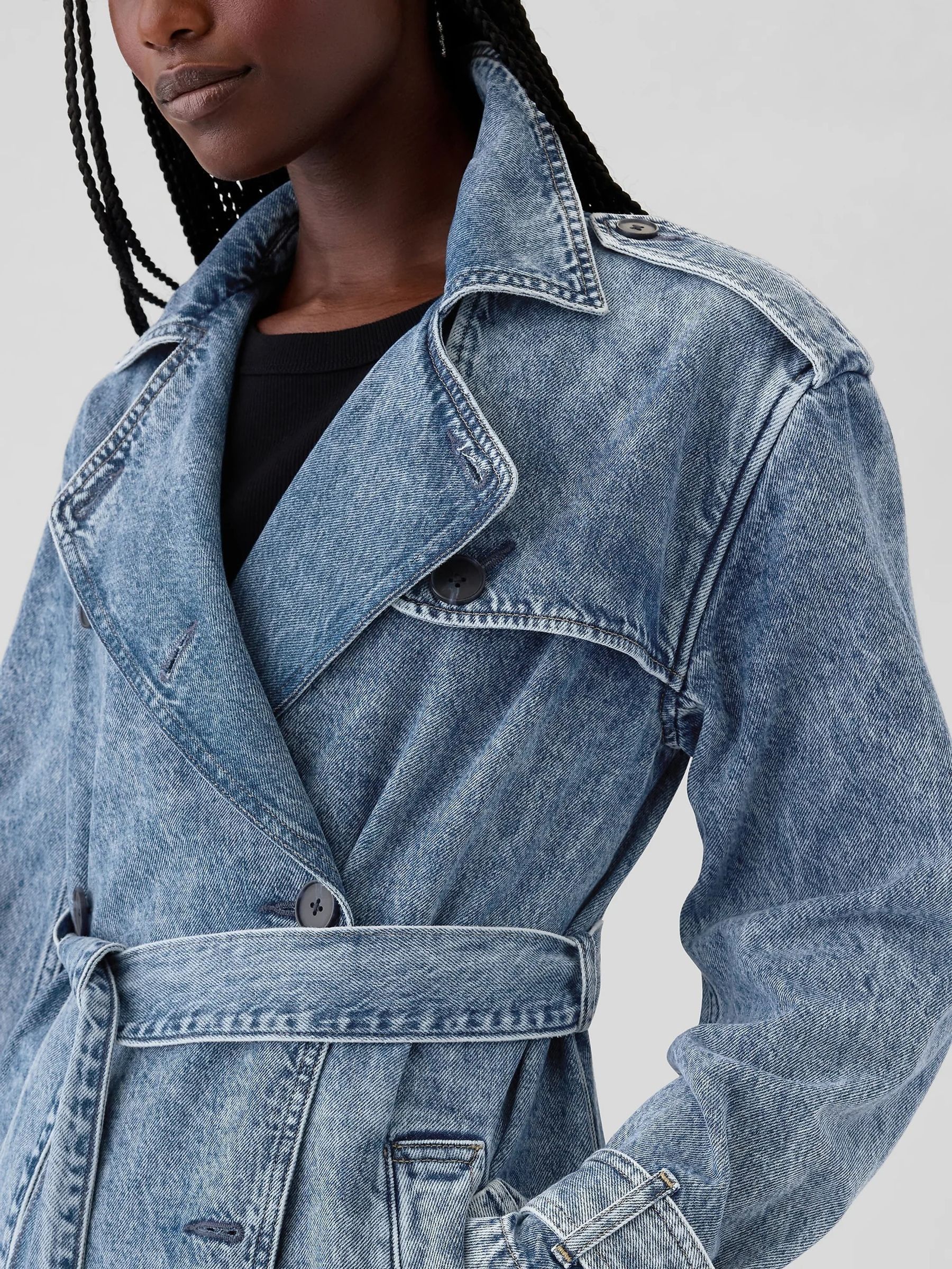 Blue Longline Denim Trench Jacket - Image 4 of 5