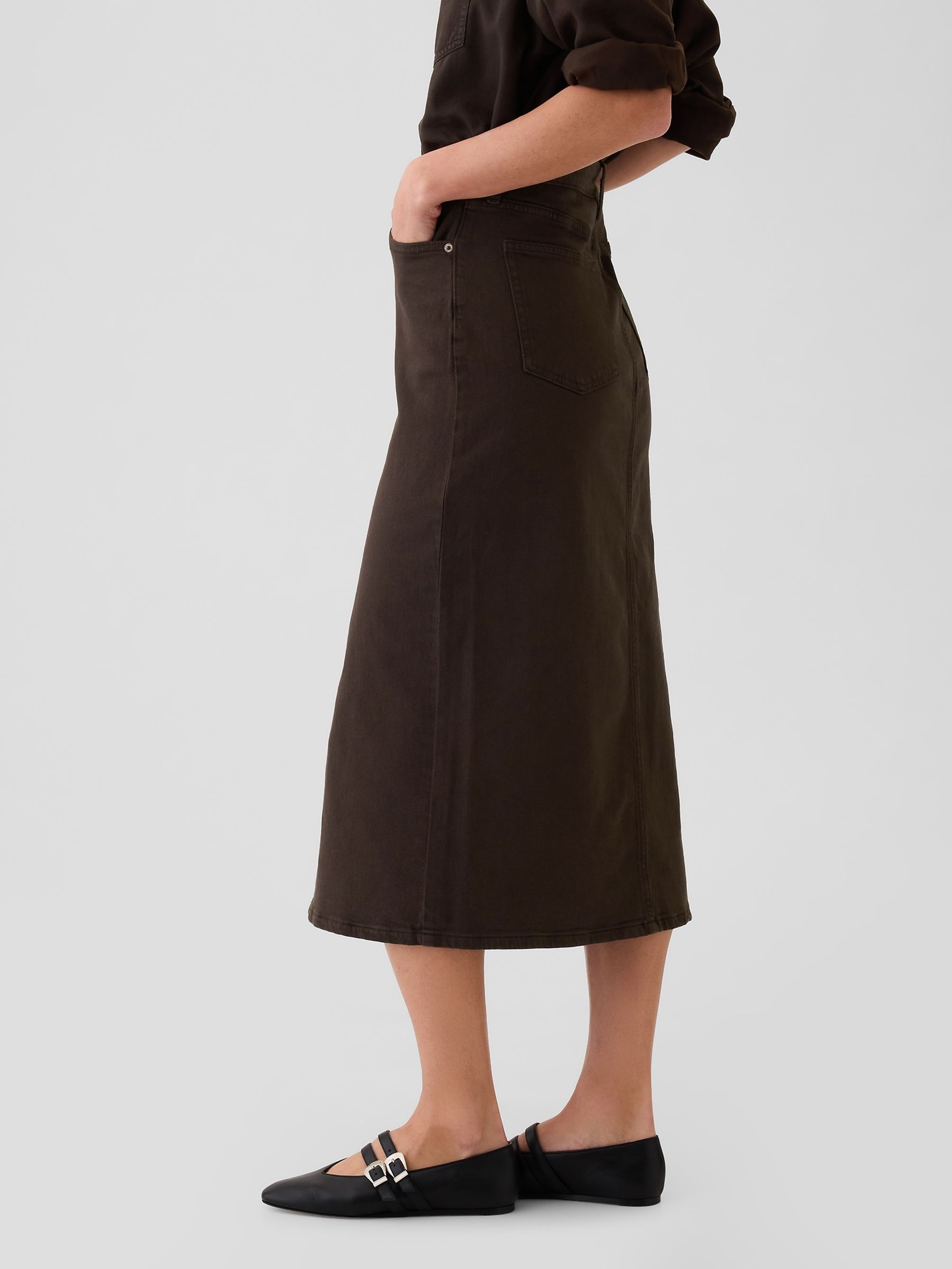Brown Denim Midi Skirt - Image 3 of 5