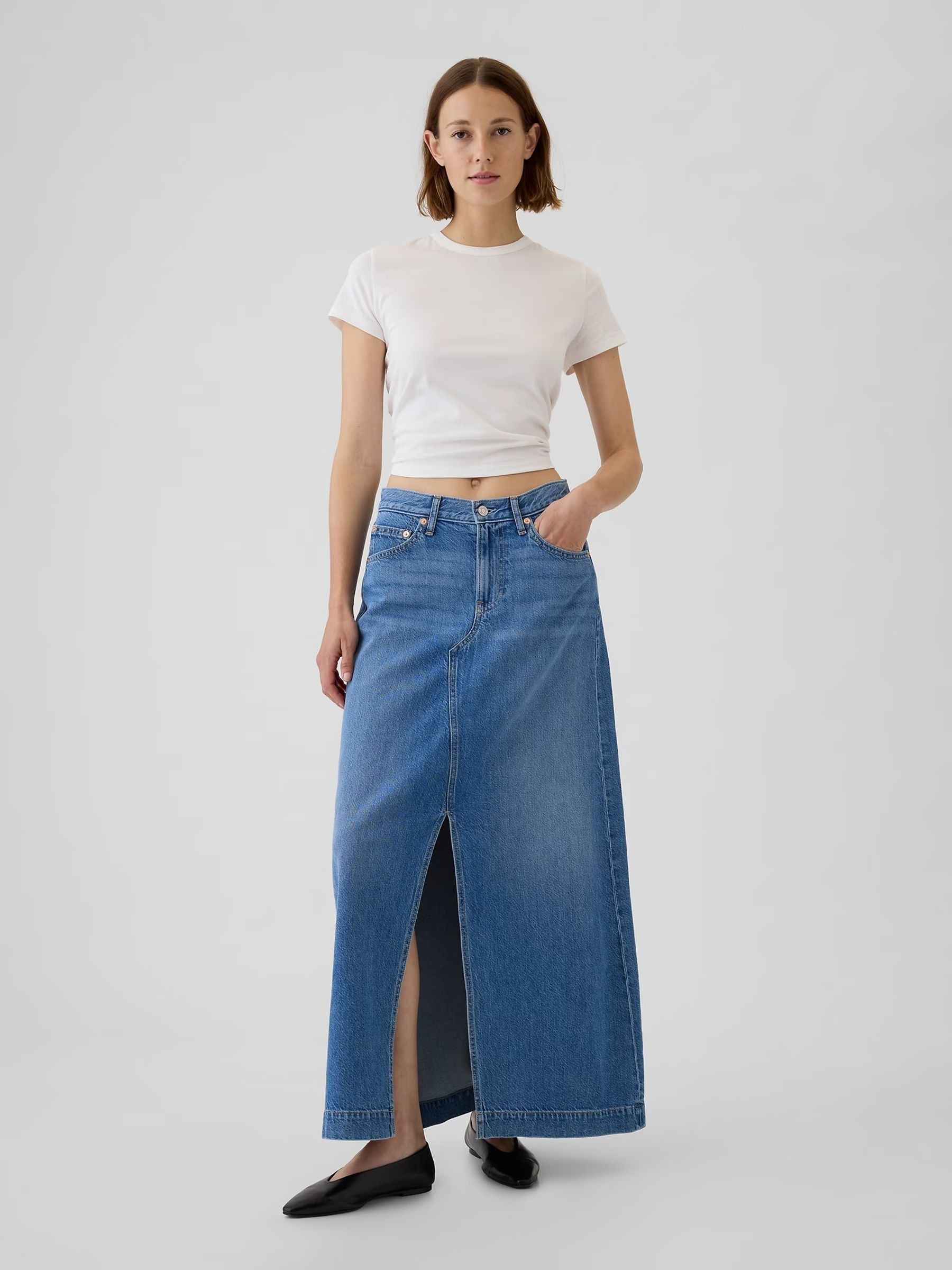 Blue UltraSoft Denim Maxi Skirt - Image 1 of 5