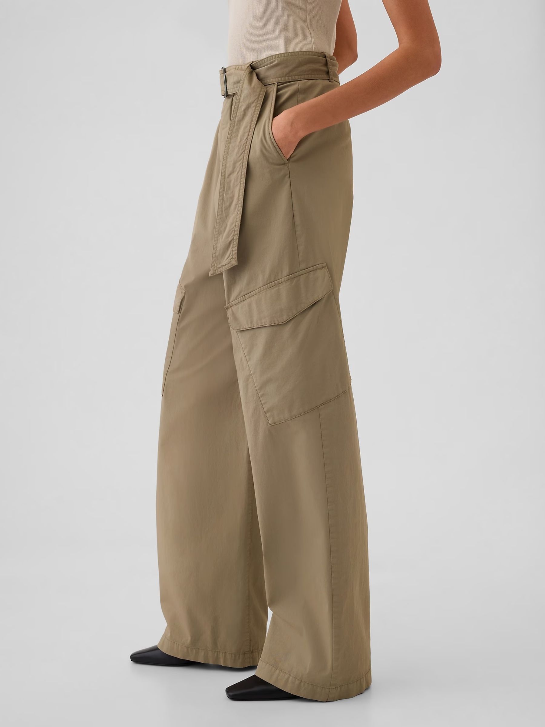Brown High Waisted Baggy Cargo Trousers - Image 4 of 7
