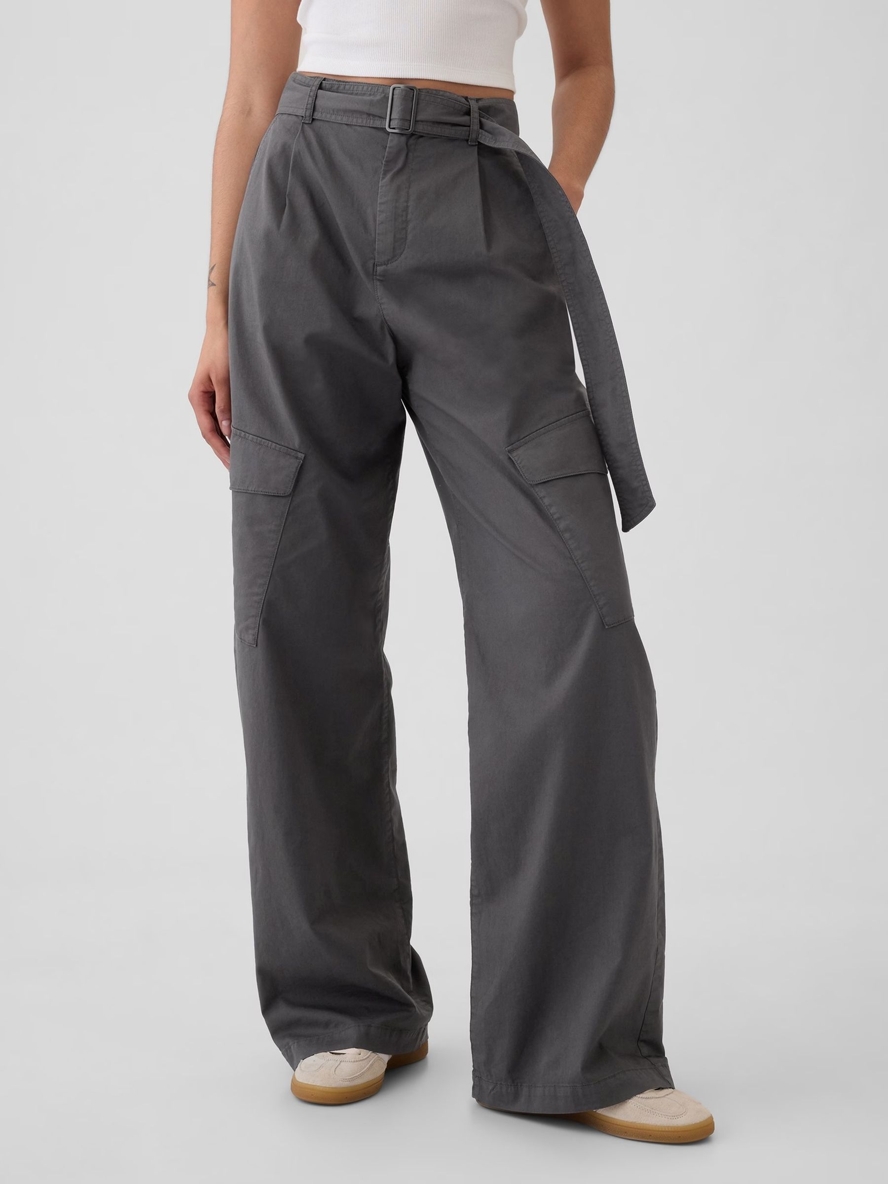 Grey High Waisted Baggy Cargo Trousers - Image 2 of 4