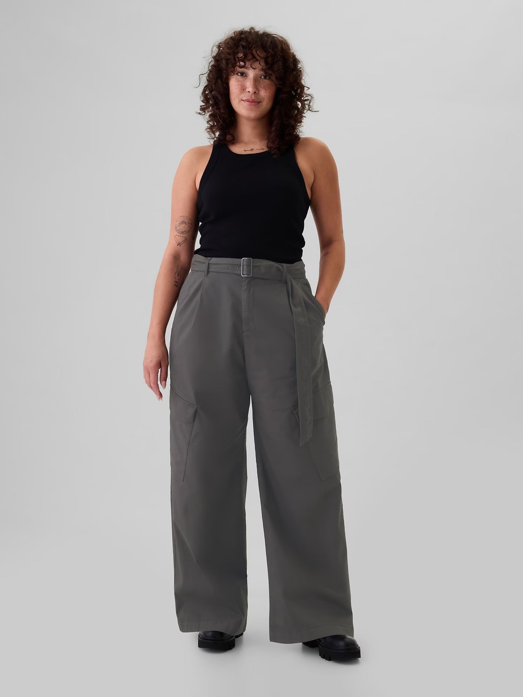 Grey High Waisted Baggy Cargo Trousers - Image 4 of 4