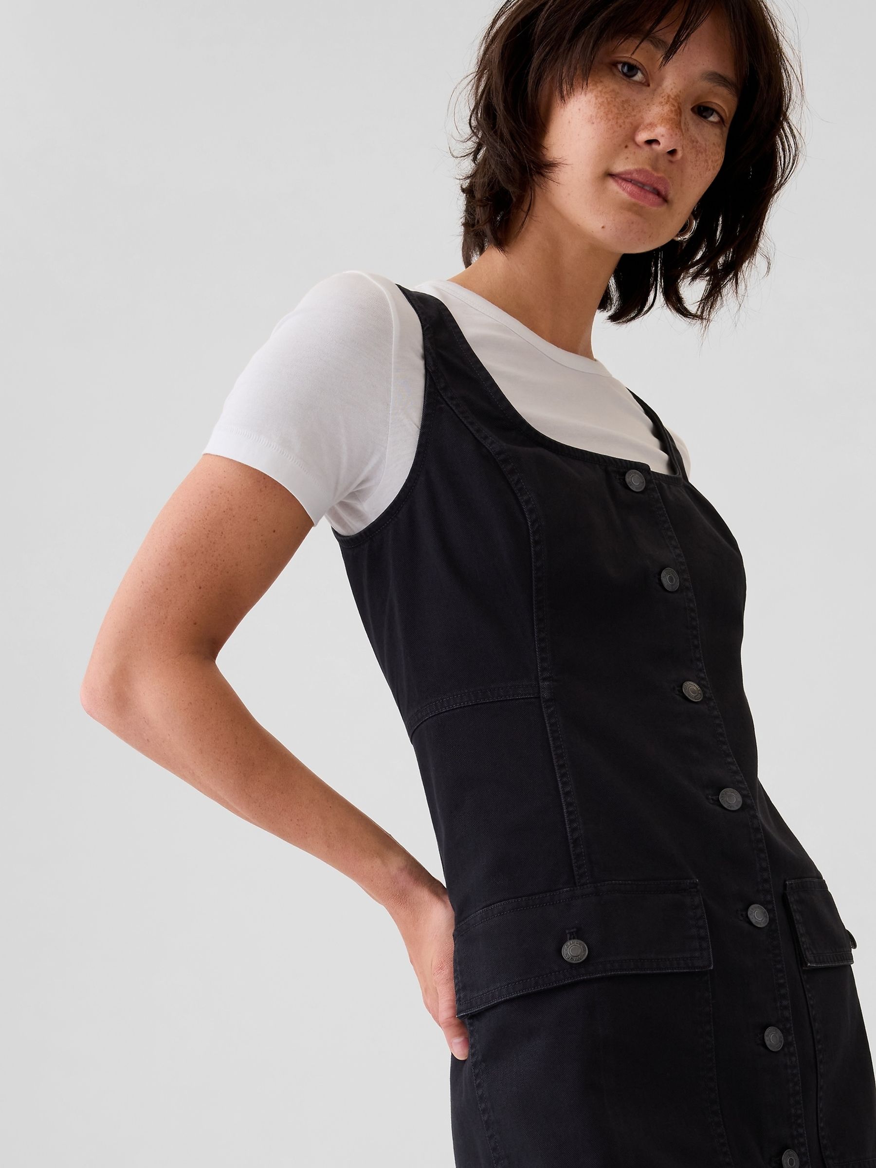 Black Utility Button Mini Dress - Image 3 of 4