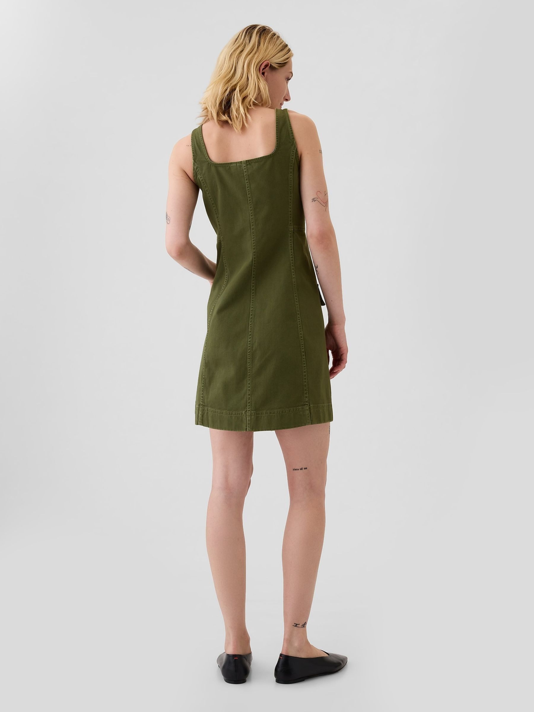 Green Utility Button Mini Dress - Image 2 of 5
