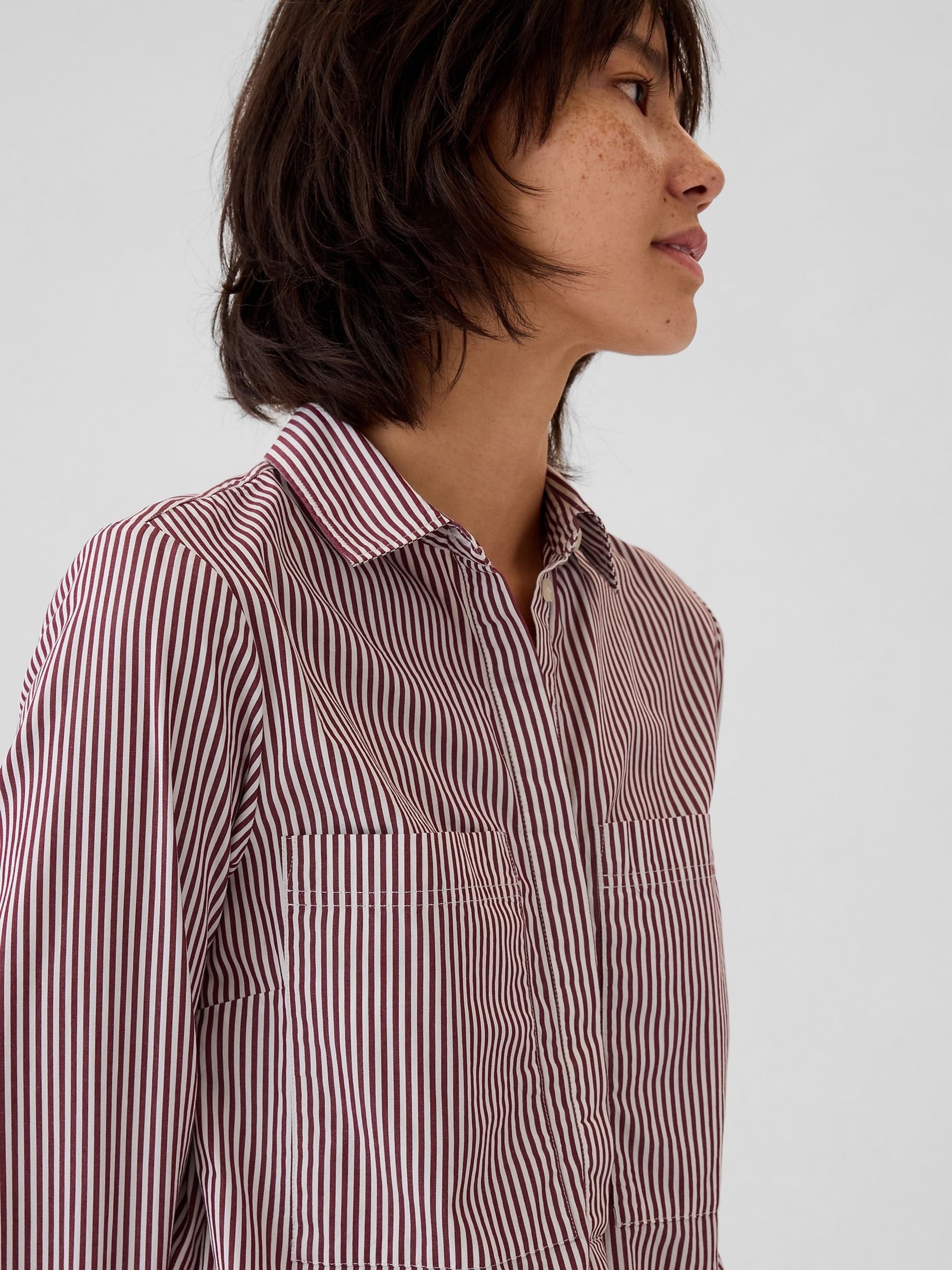 Red Cotton Mini Shirt Dress - Image 5 of 5