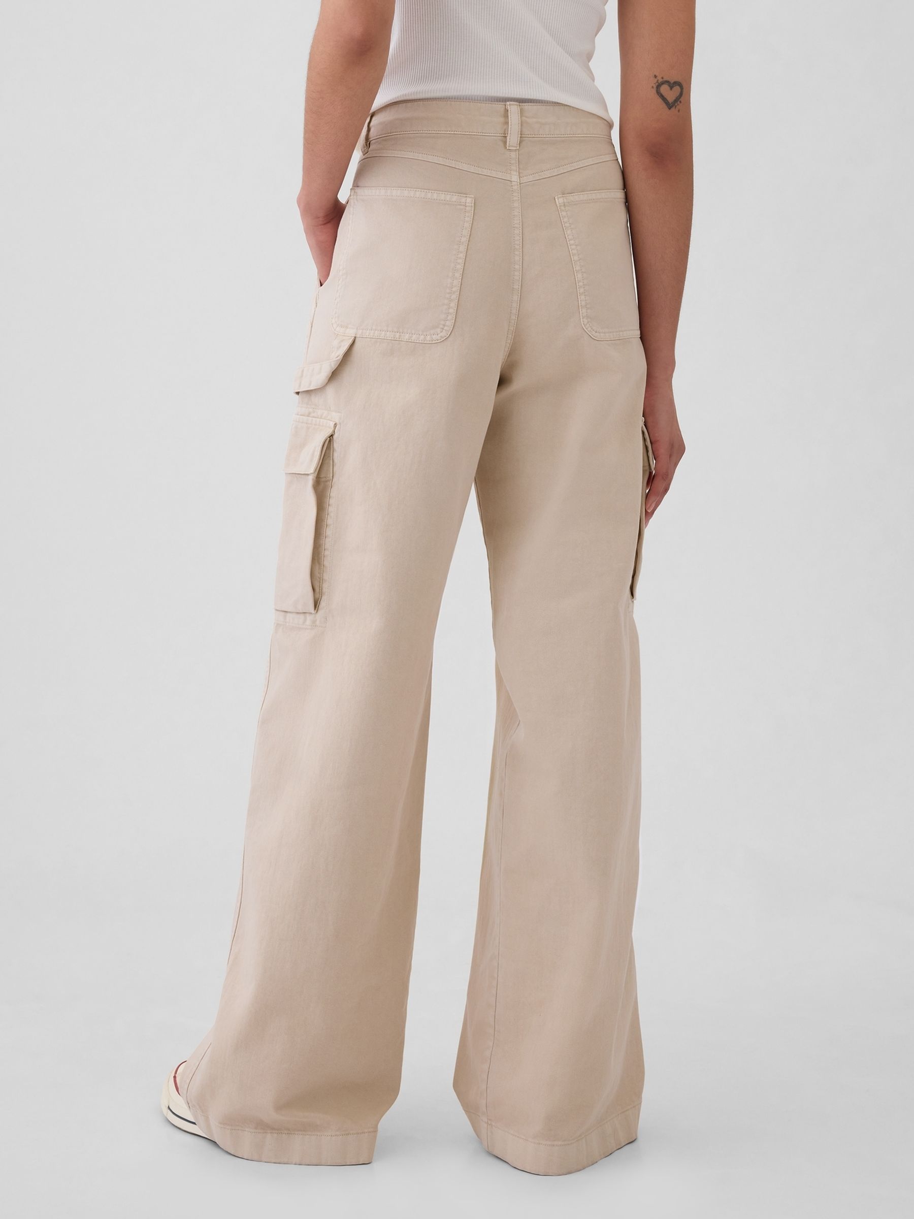 Beige Mid Rise Cotton Baggy Cargo Trousers - Image 3 of 6
