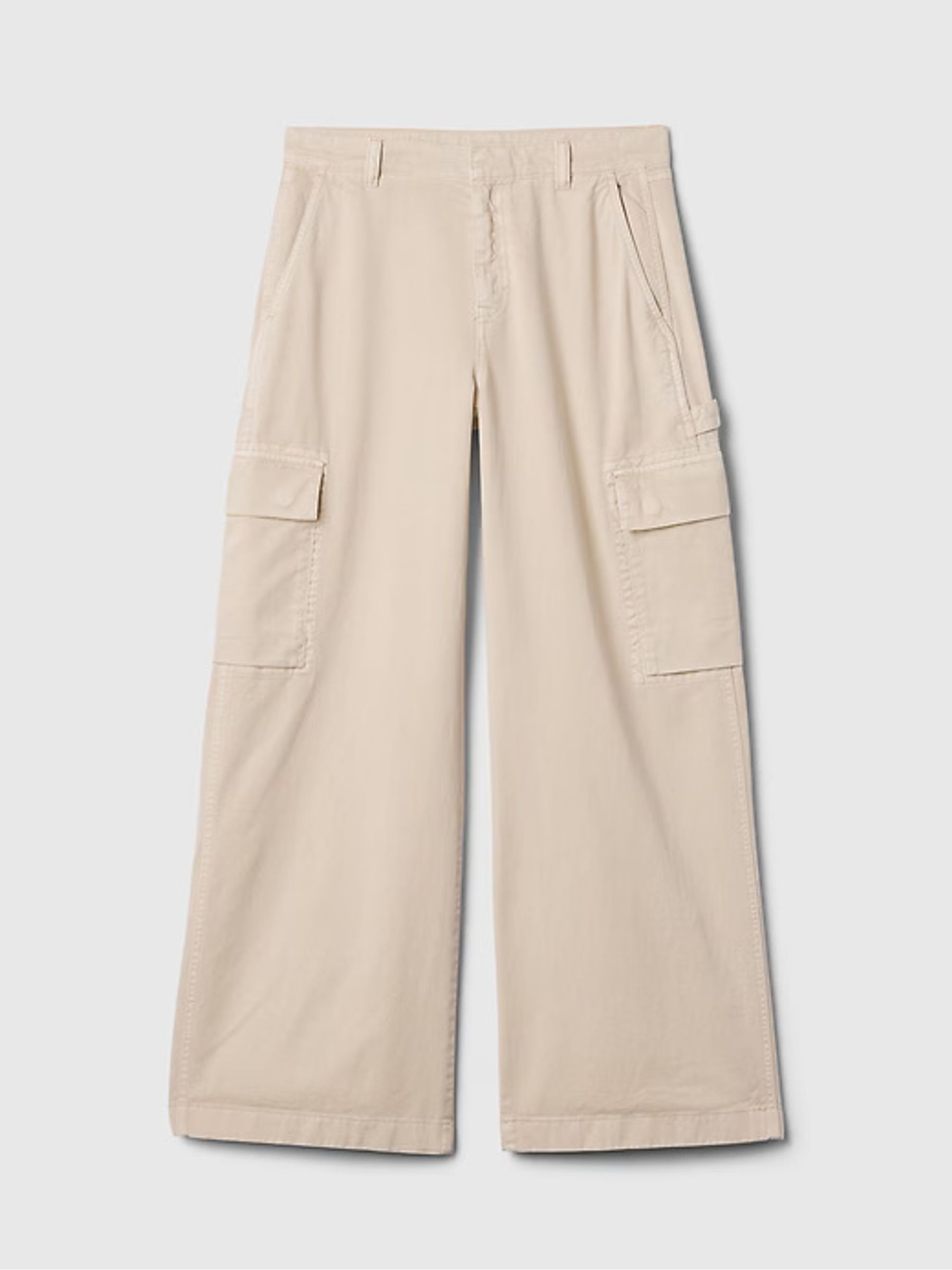 Beige Mid Rise Cotton Baggy Cargo Trousers - Image 6 of 6