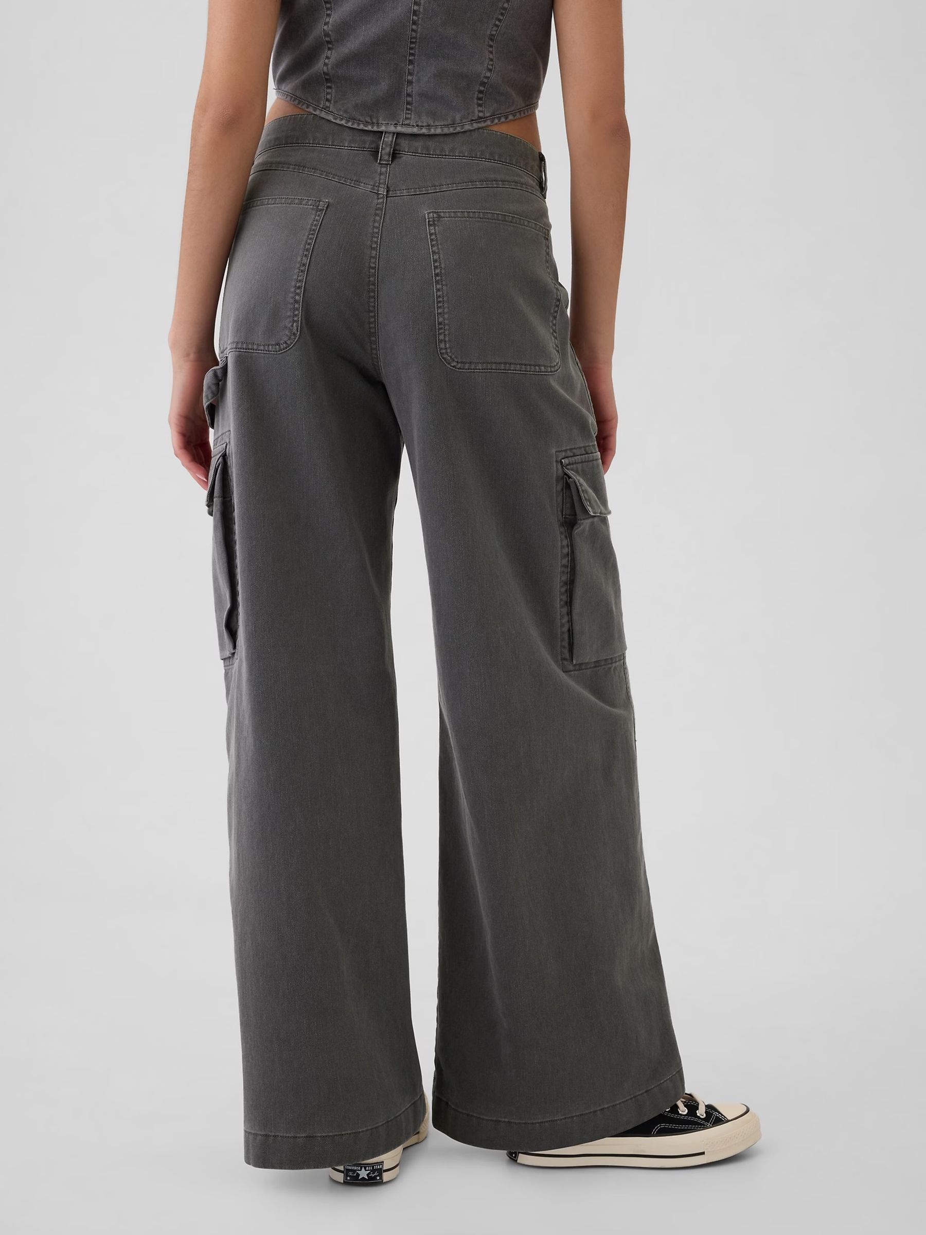 Grey Mid Rise Cotton Baggy Cargo Trousers - Image 6 of 8