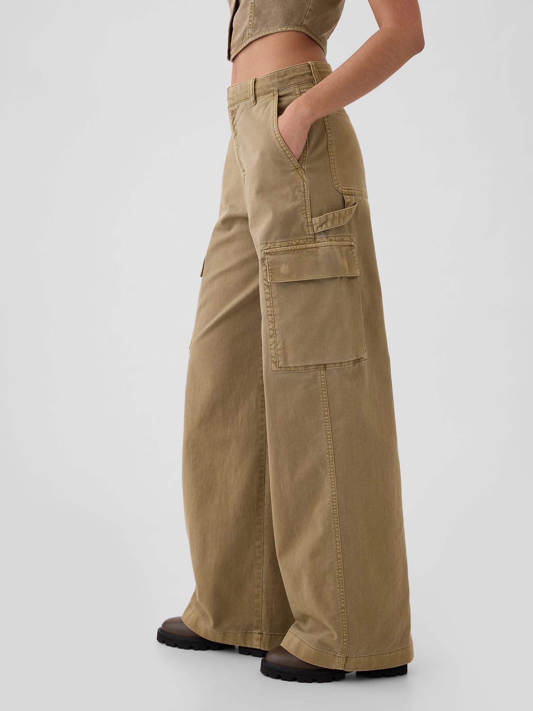Brown Mid Rise Cotton Baggy Cargo Trousers - Image 3 of 6