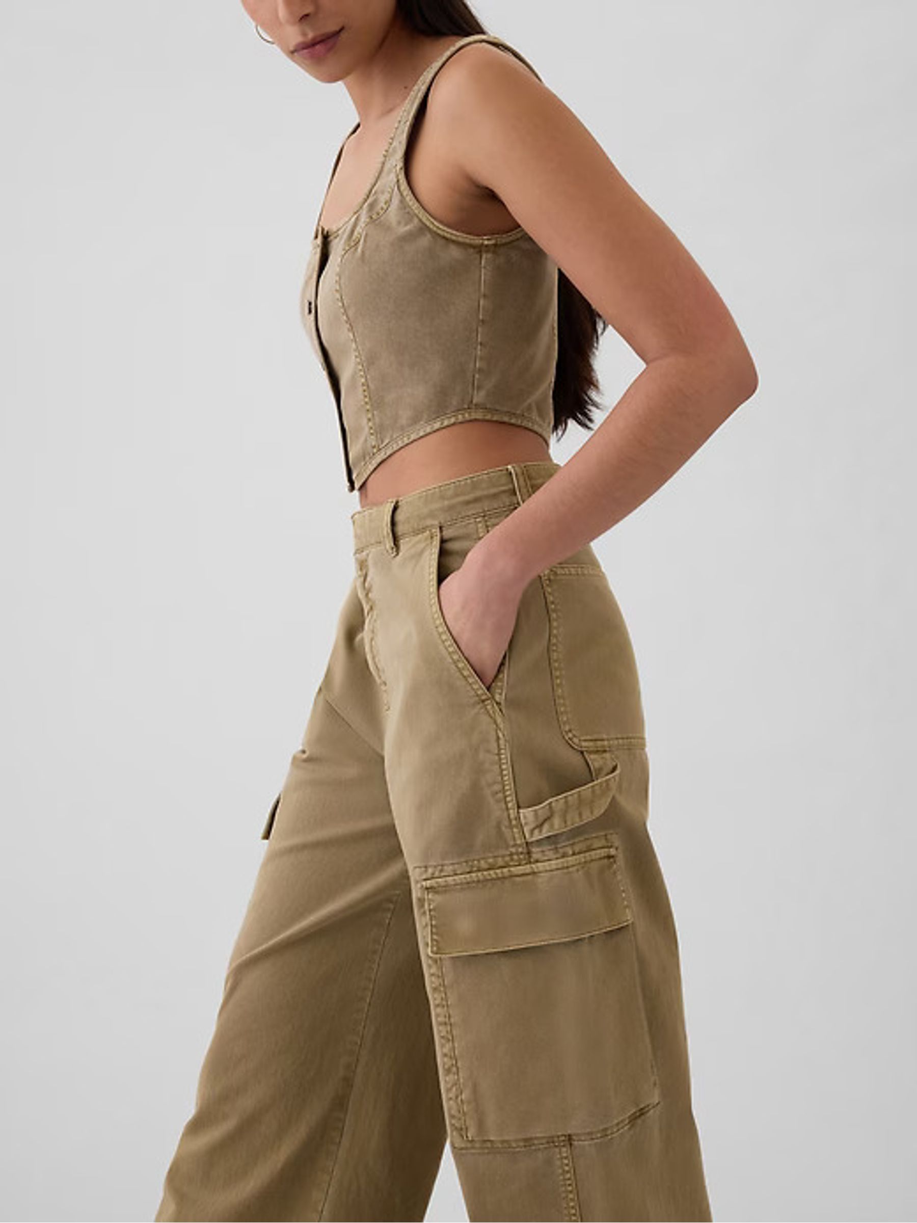 Brown Mid Rise Cotton Baggy Cargo Trousers - Image 5 of 6