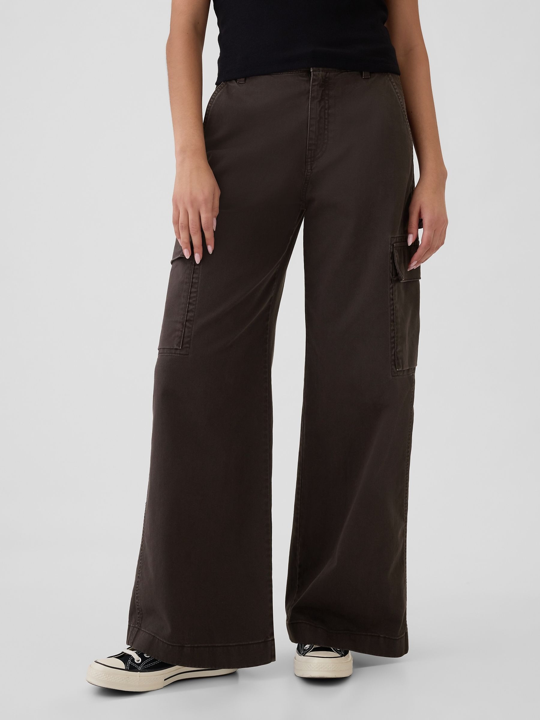 Dark Brown Mid Rise Cotton Baggy Cargo Trousers - Image 2 of 6