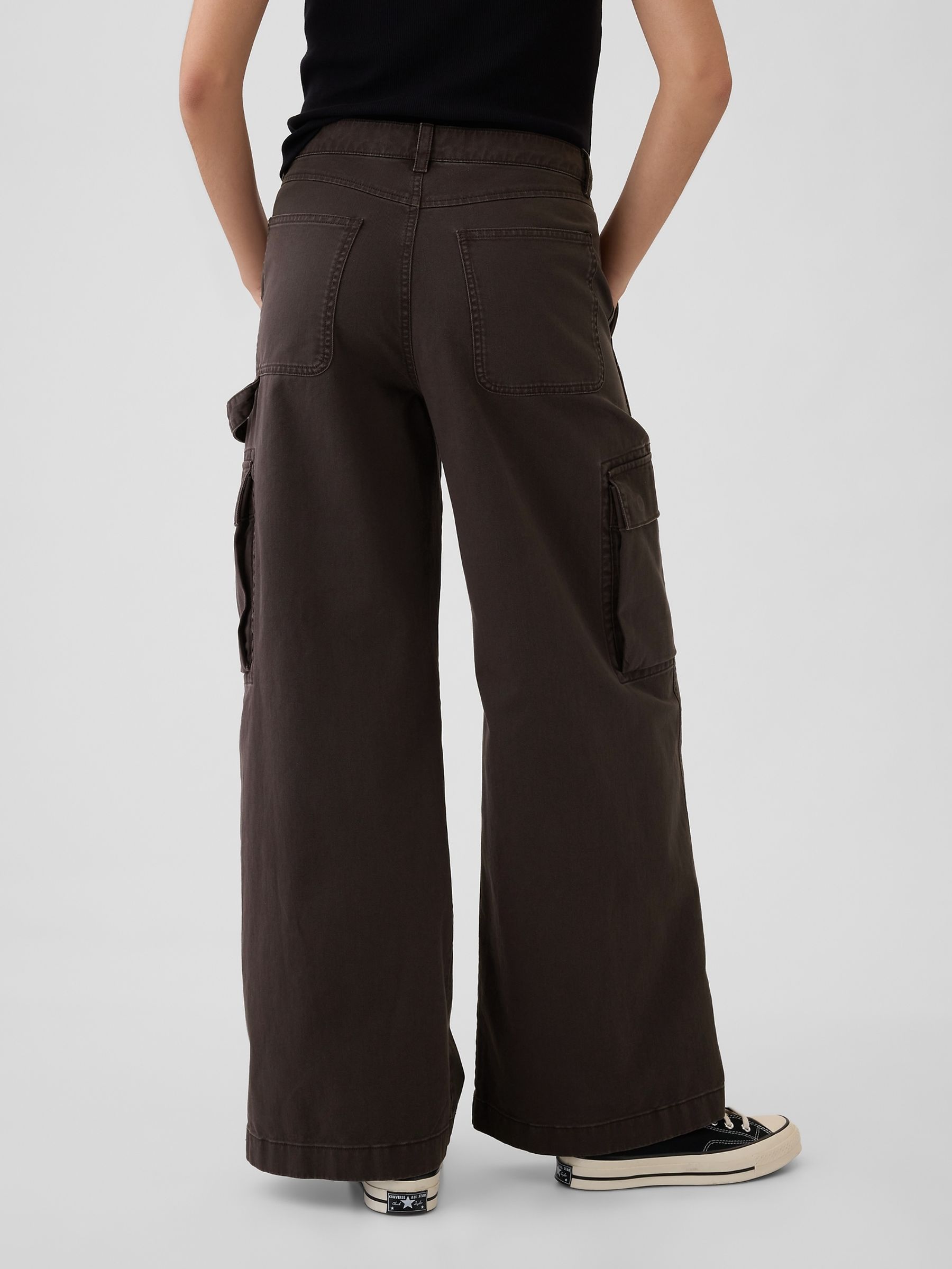 Dark Brown Mid Rise Cotton Baggy Cargo Trousers - Image 3 of 6