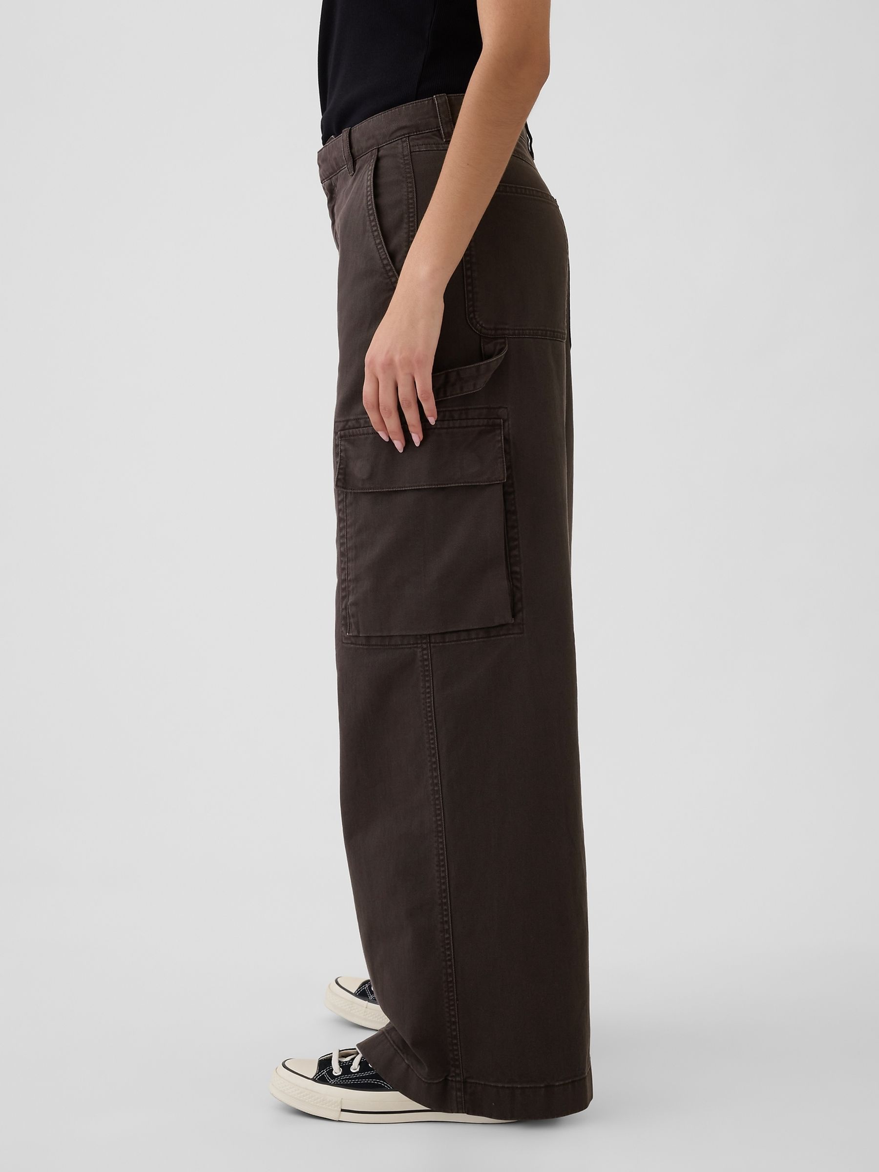 Dark Brown Mid Rise Cotton Baggy Cargo Trousers - Image 4 of 6