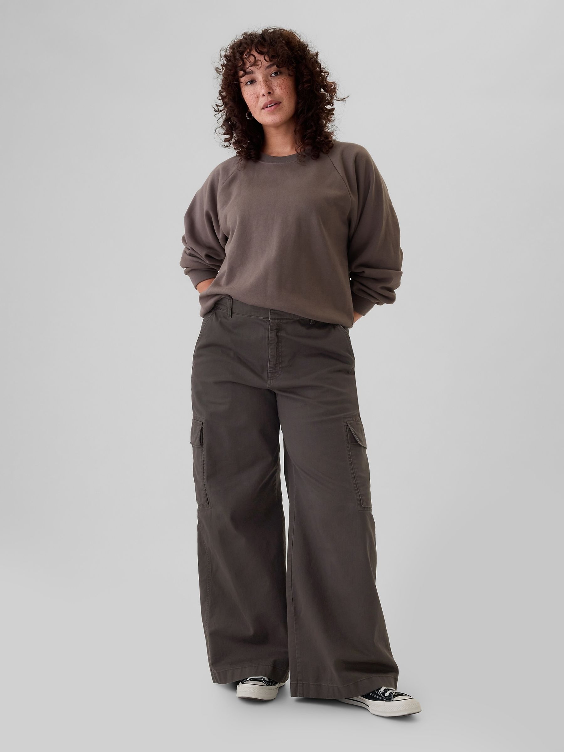 Dark Brown Mid Rise Cotton Baggy Cargo Trousers - Image 5 of 6