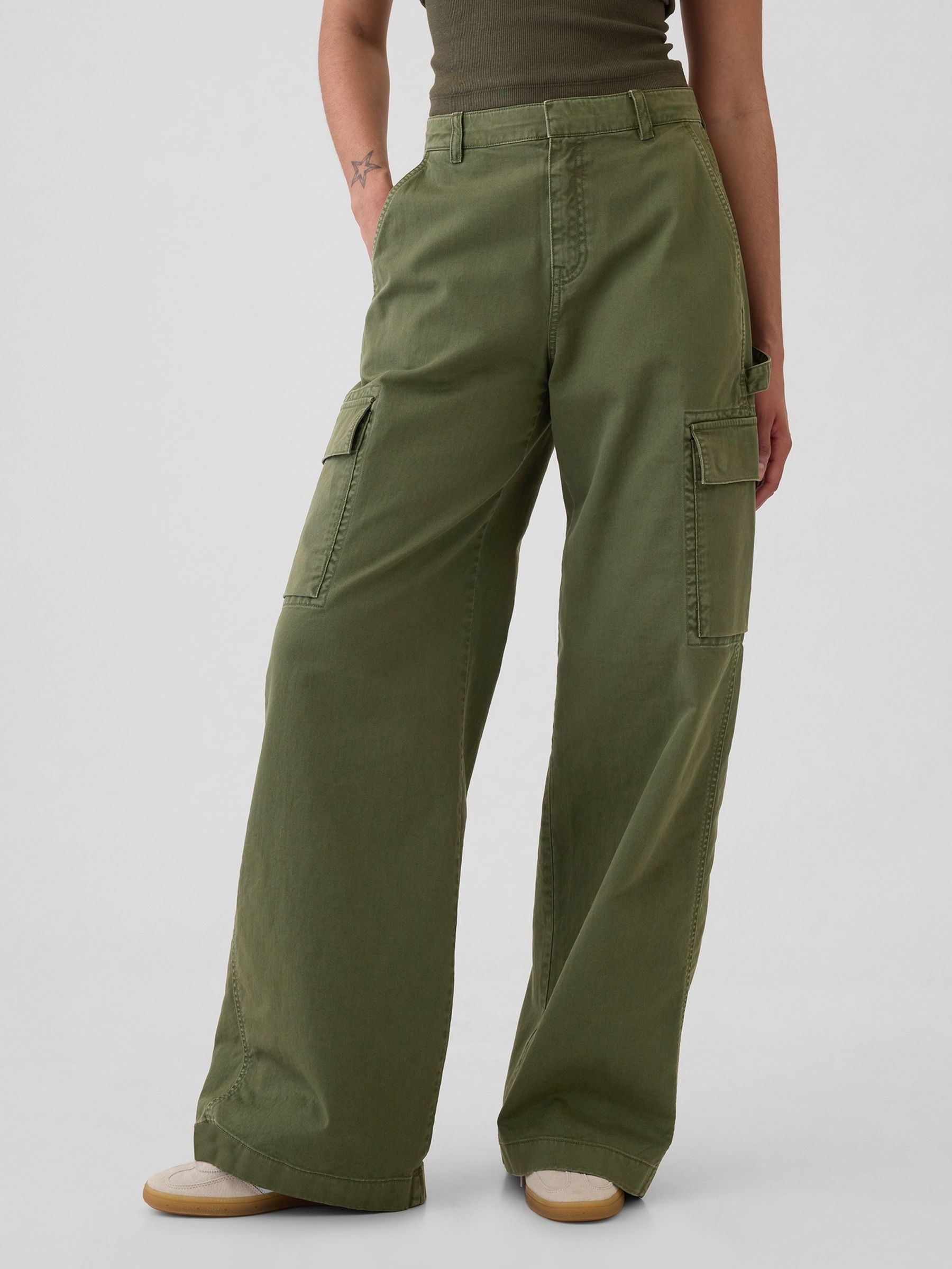 Green Mid Rise Cotton Baggy Cargo Trousers | Gap