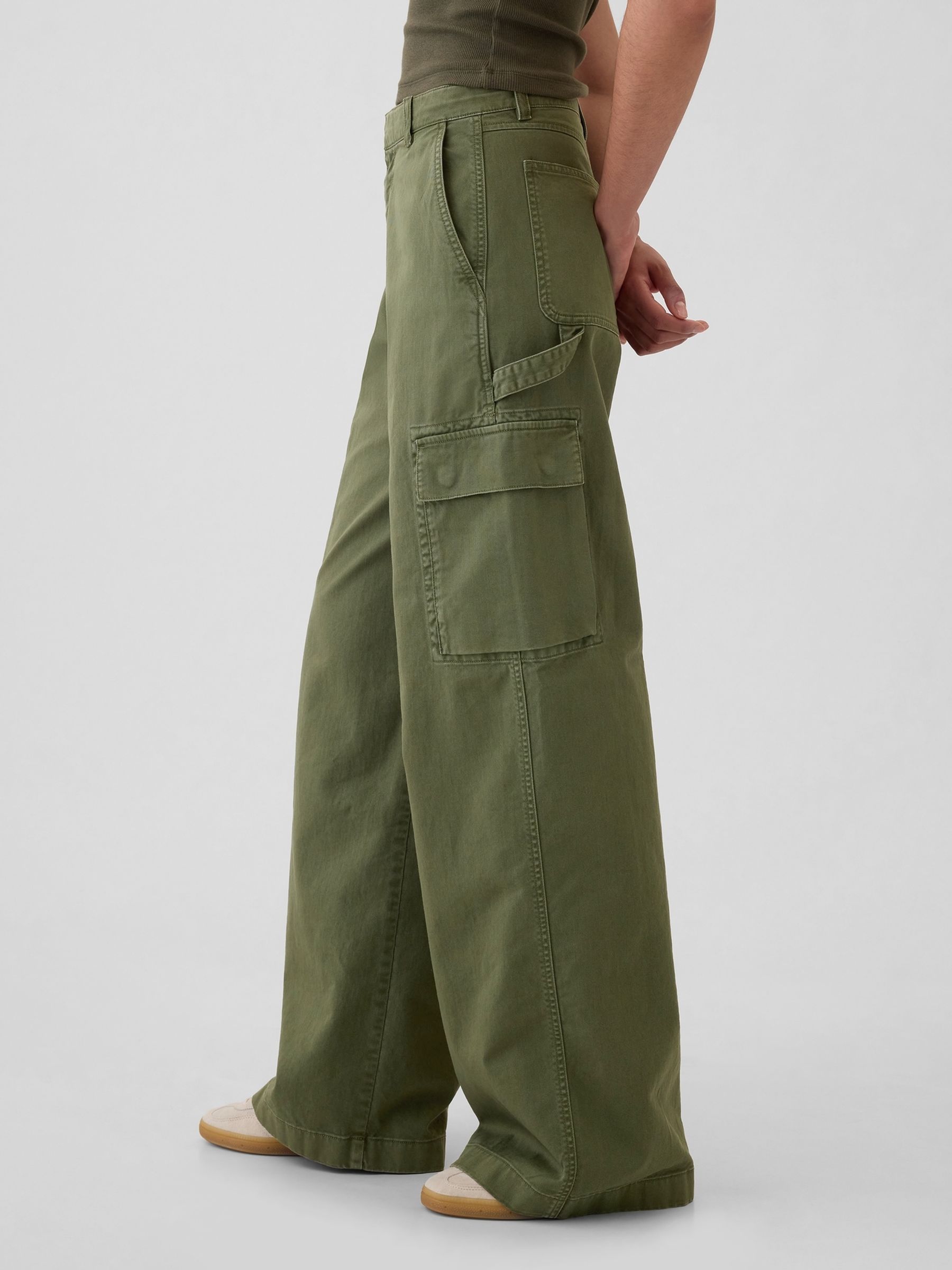 Green Mid Rise Cotton Baggy Cargo Trousers | Gap
