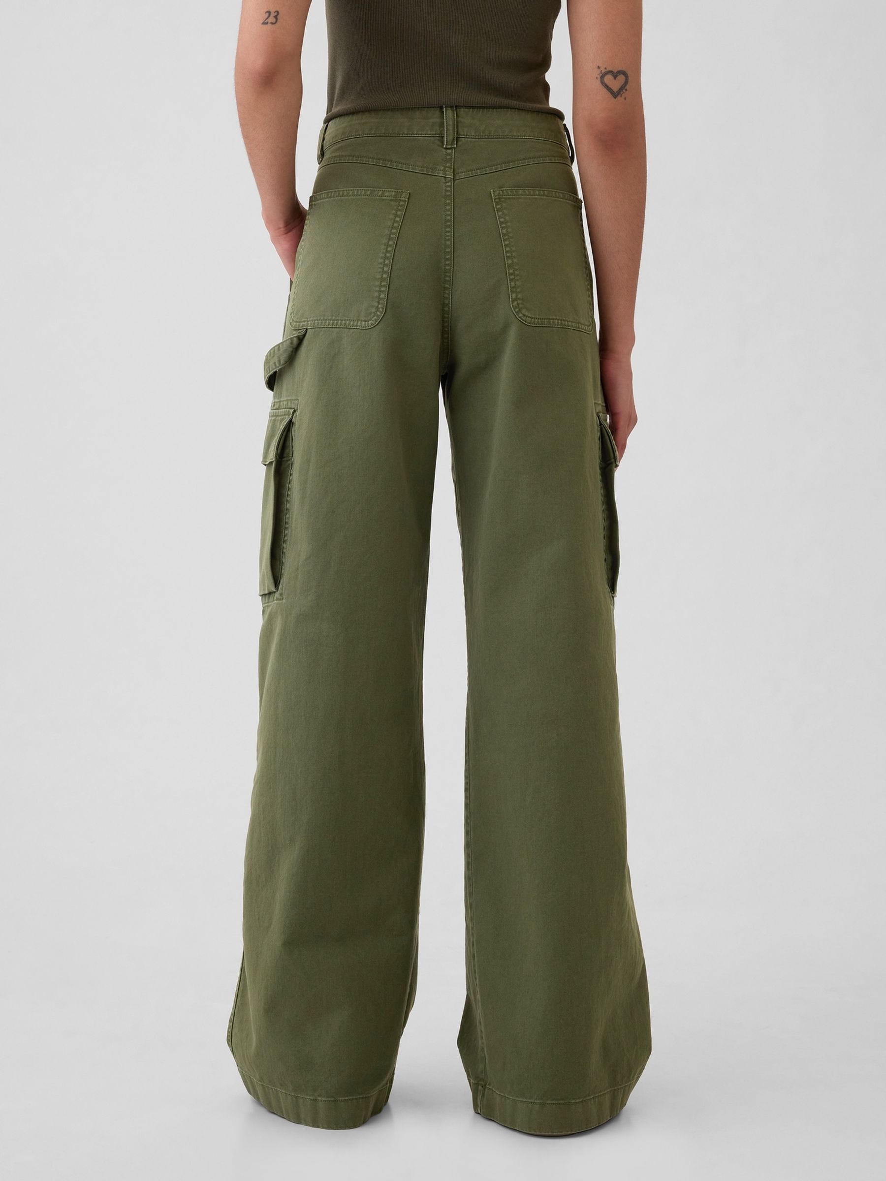 Green Mid Rise Cotton Baggy Cargo Trousers - Image 4 of 5