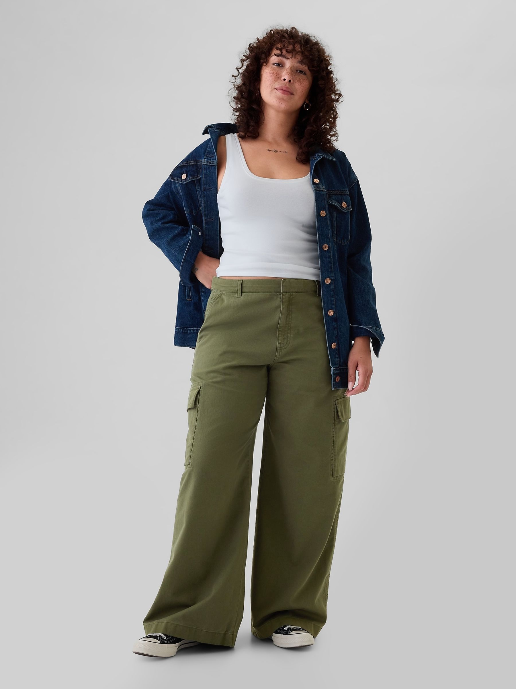 Green Mid Rise Cotton Baggy Cargo Trousers - Image 5 of 5