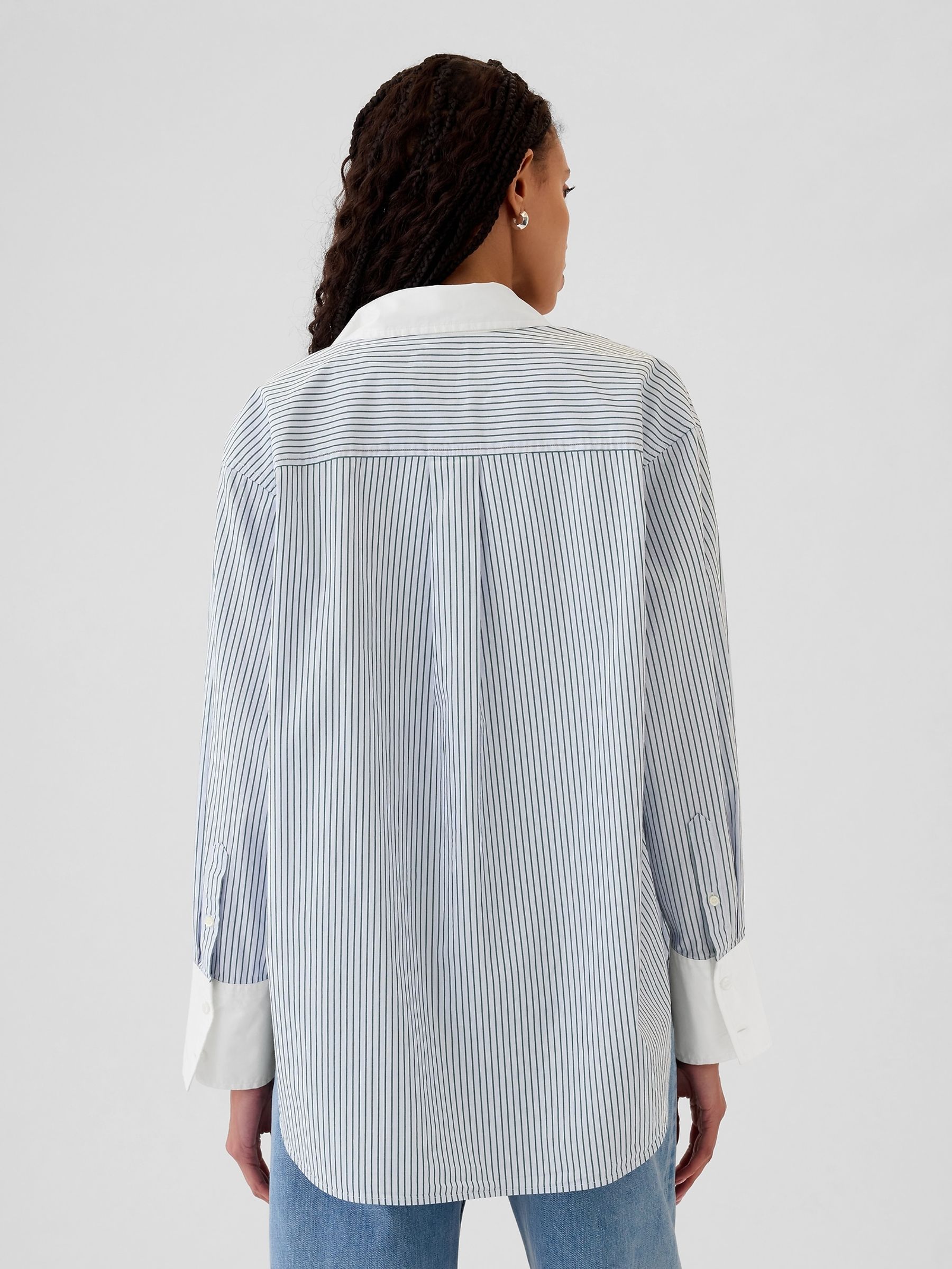 Blue Cotton Oversized Stripe Shirt - Image 2 of 5