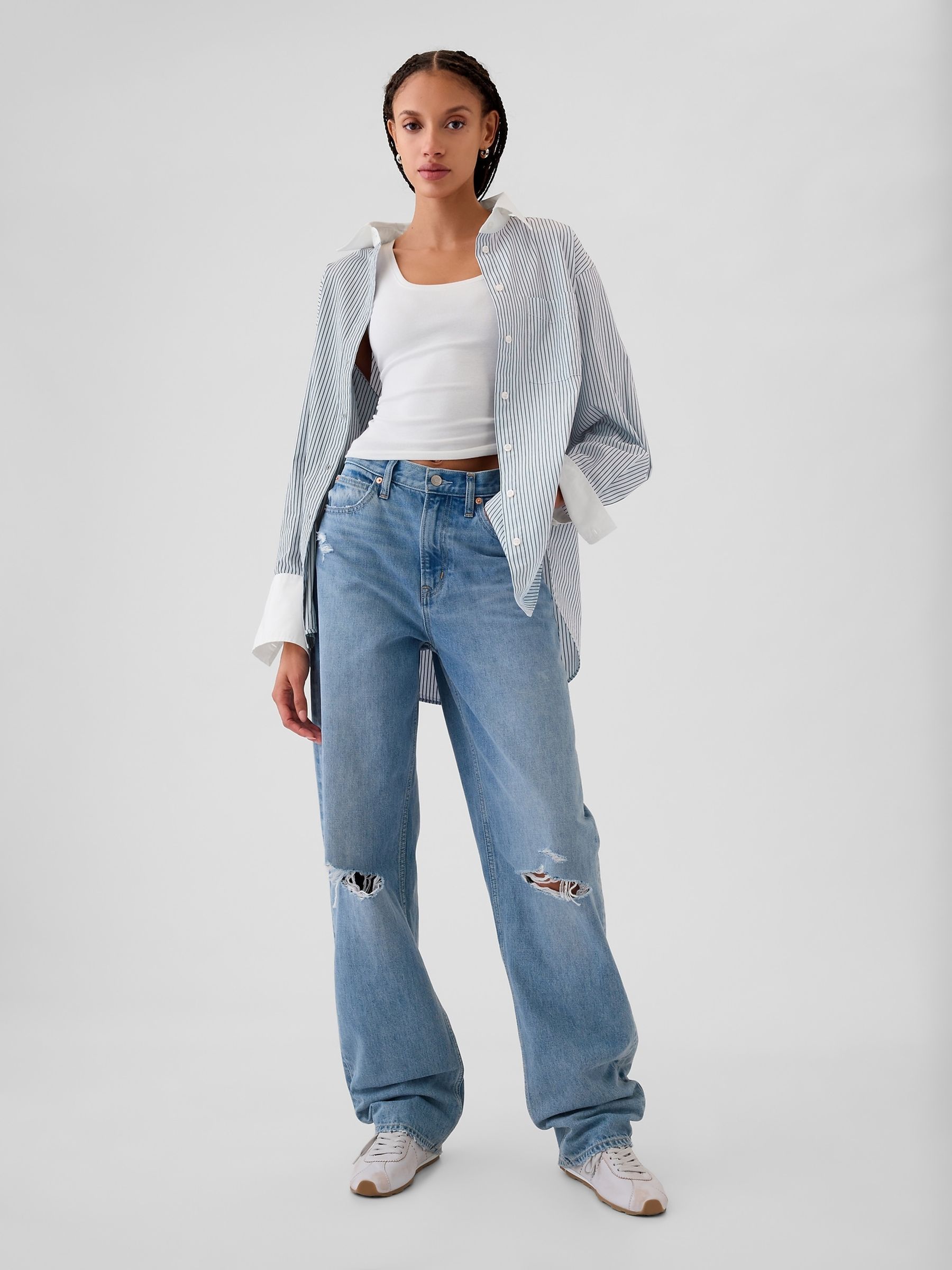 Blue Cotton Oversized Stripe Shirt - Image 3 of 5