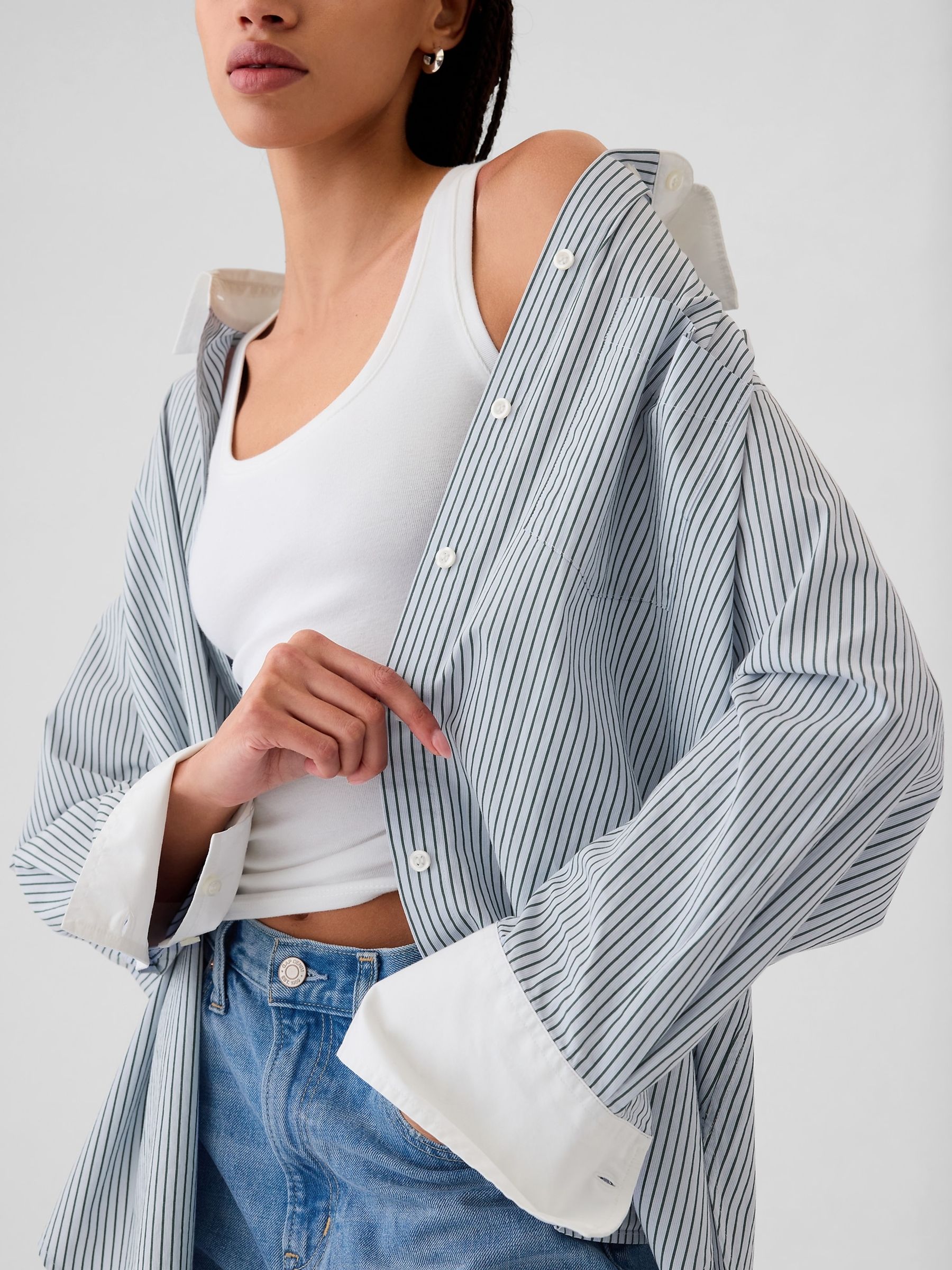 Blue Cotton Oversized Stripe Shirt - Image 4 of 5