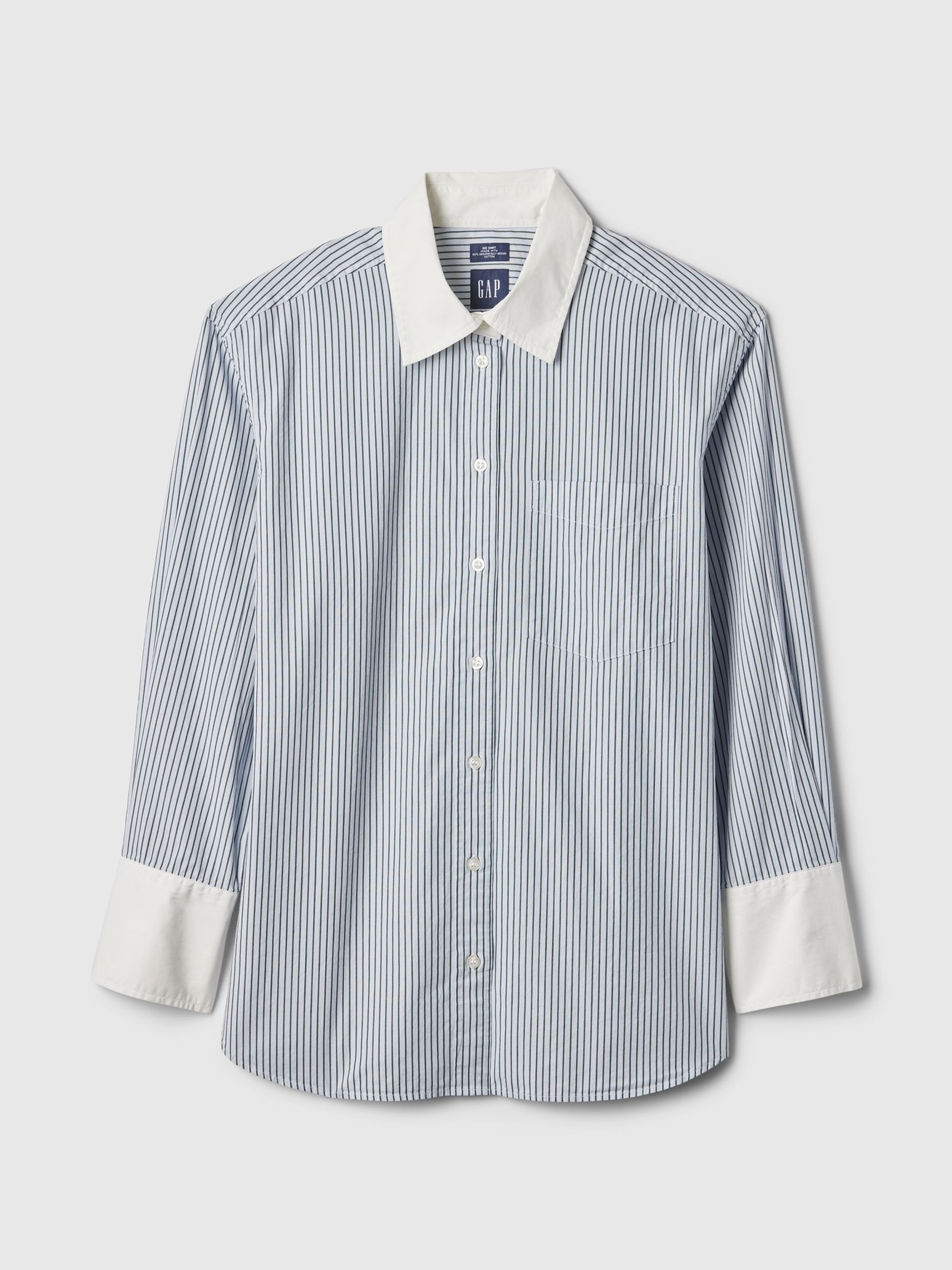 Blue Cotton Oversized Stripe Shirt - Image 5 of 5