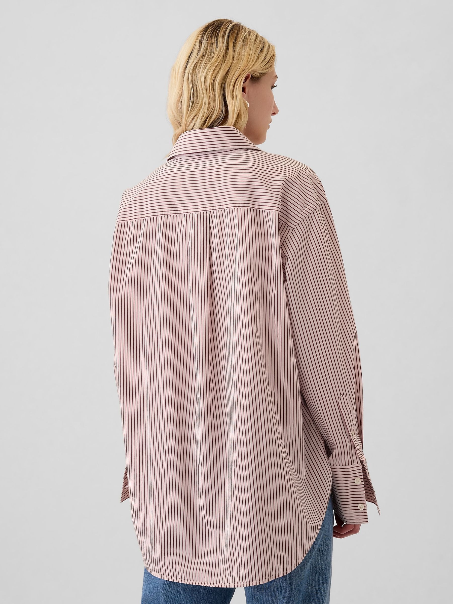 Red Cotton Oversized Stripe Shirt - Image 2 of 5