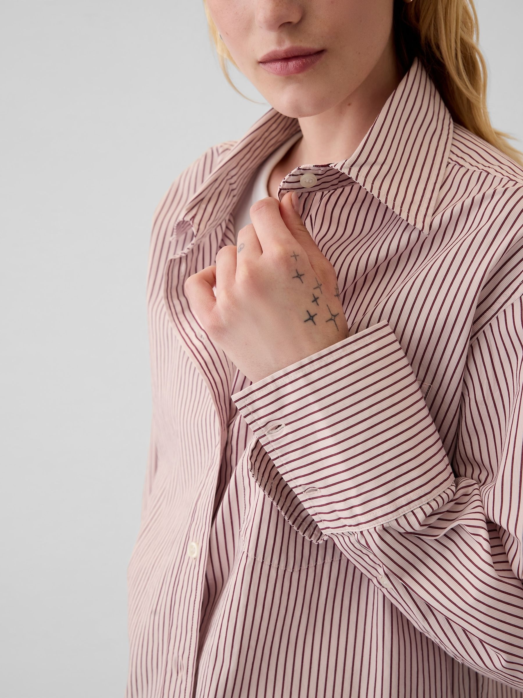 Red Cotton Oversized Stripe Shirt - Image 4 of 5