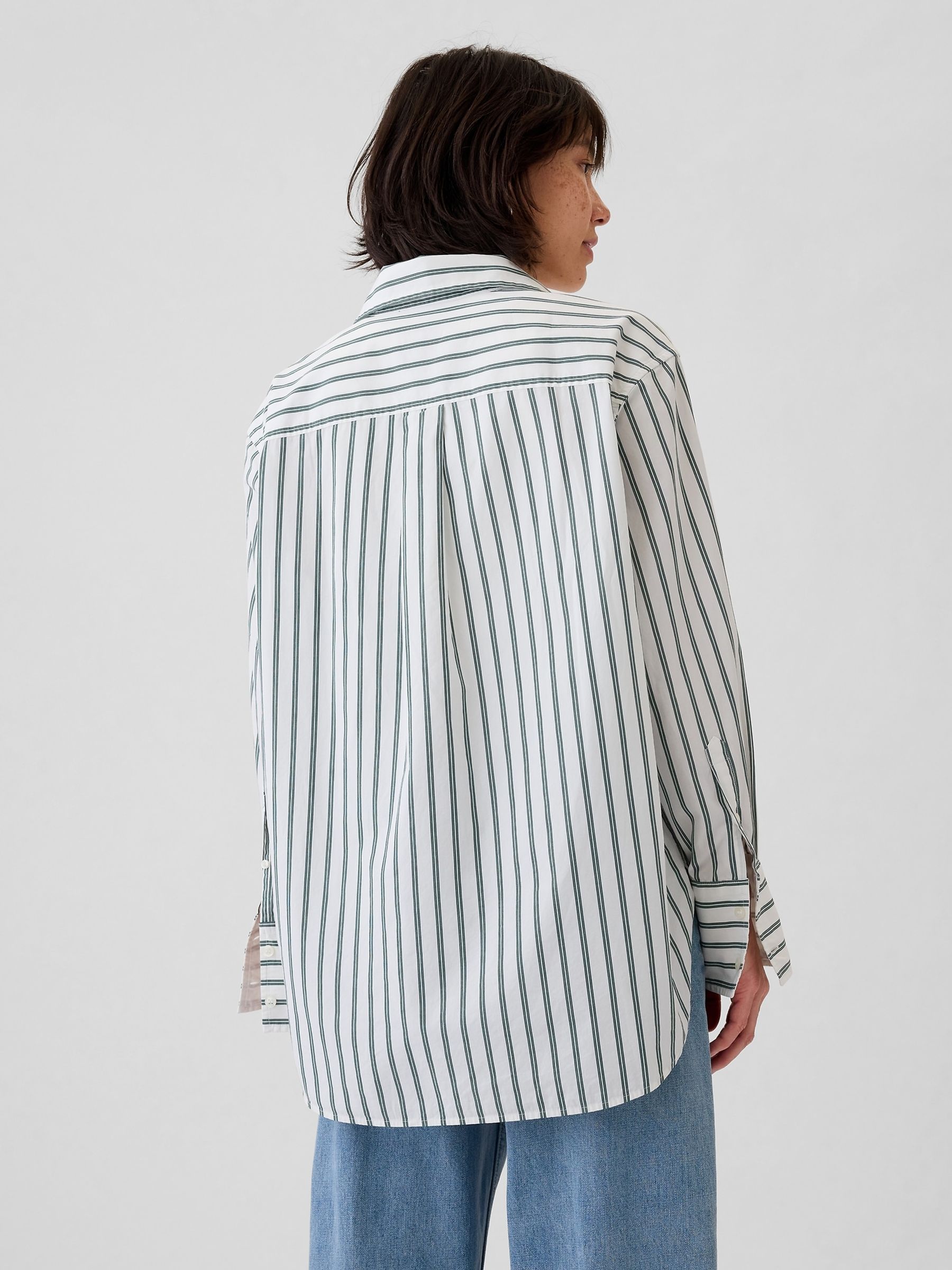 Green Cotton Oversized Stripe Shirt - Image 2 of 4