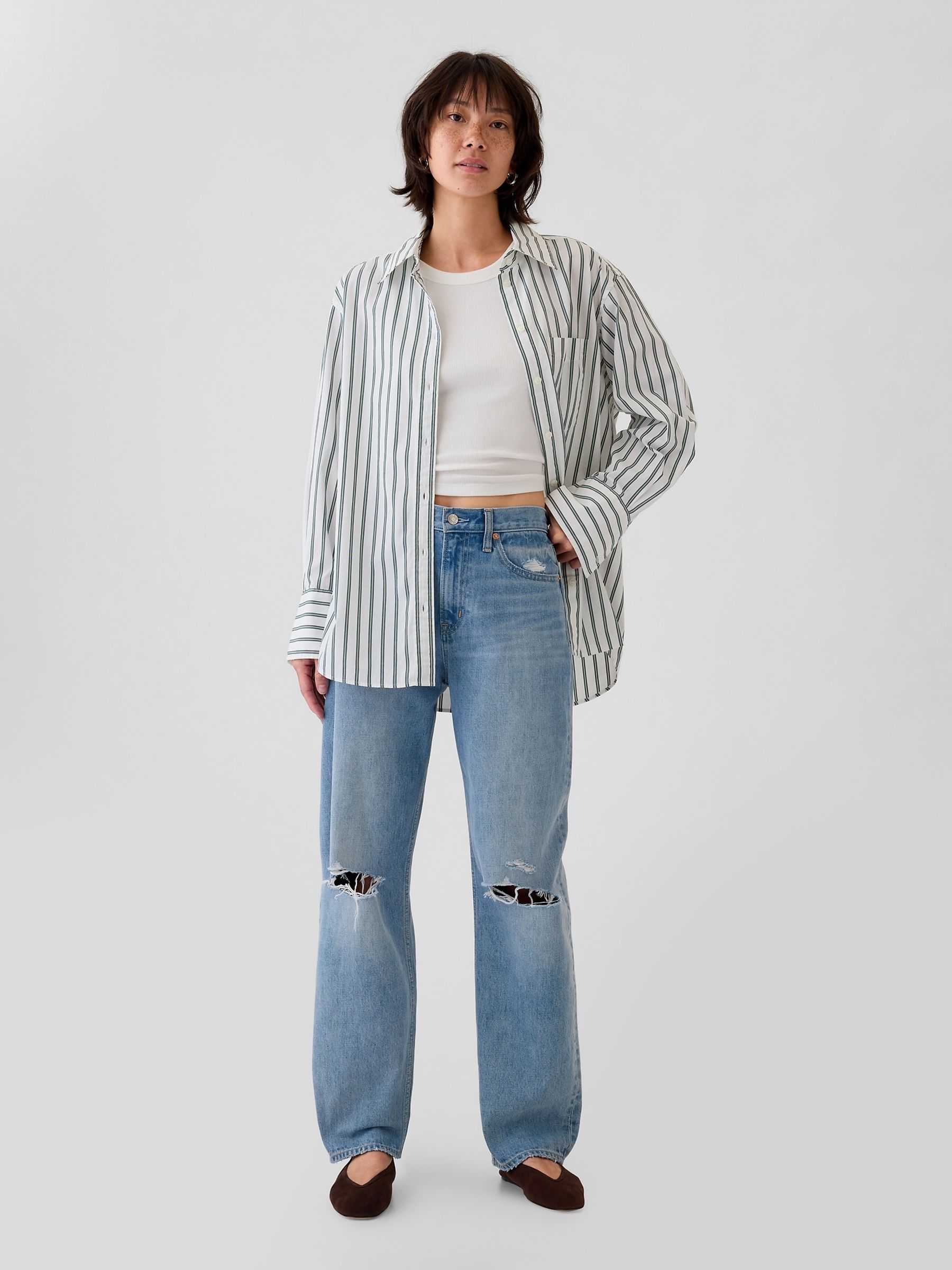 Green Cotton Oversized Stripe Shirt - Image 3 of 4