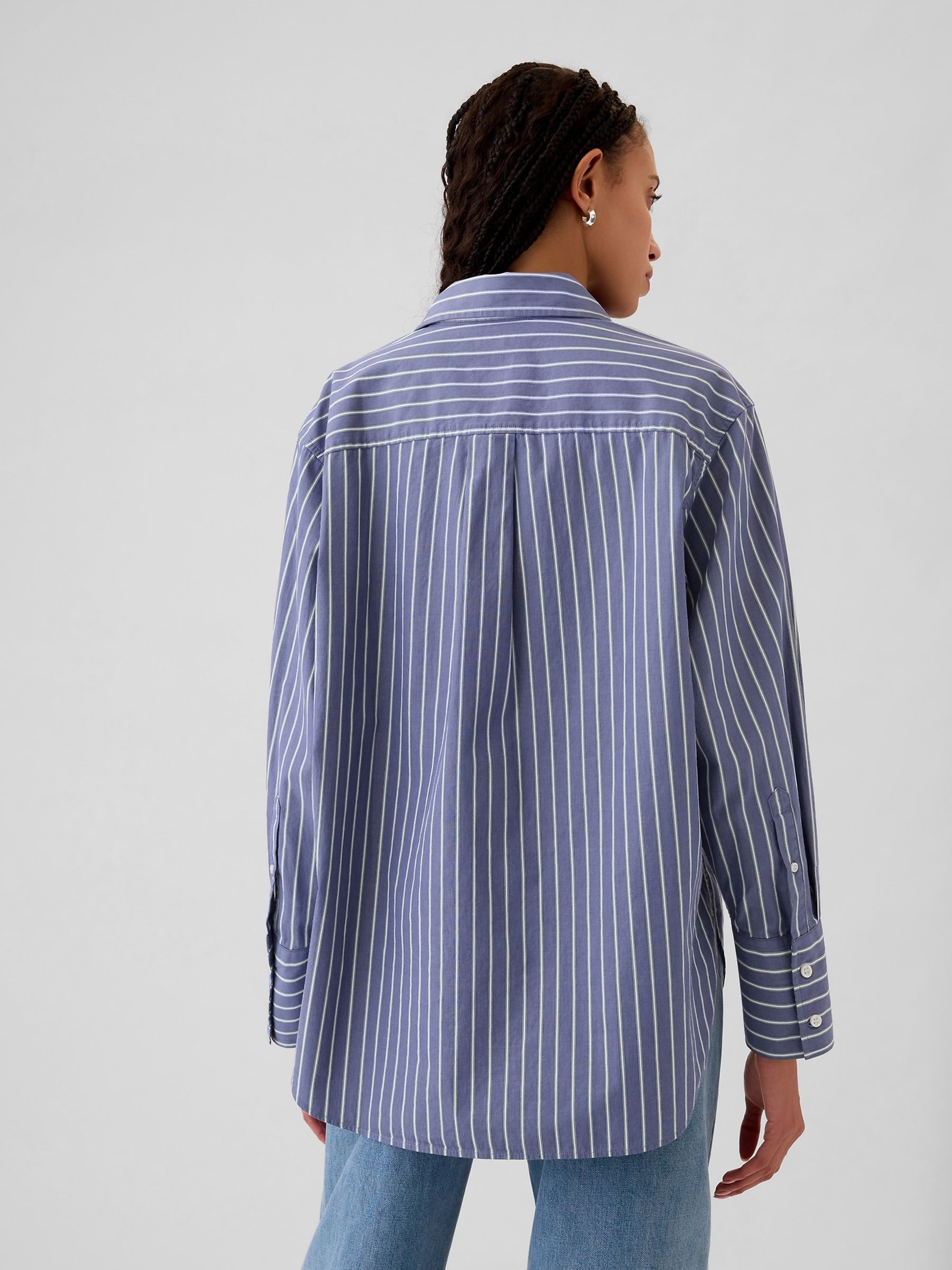 Blue Stripe Cotton Oversized Stripe Shirt - Image 2 of 8