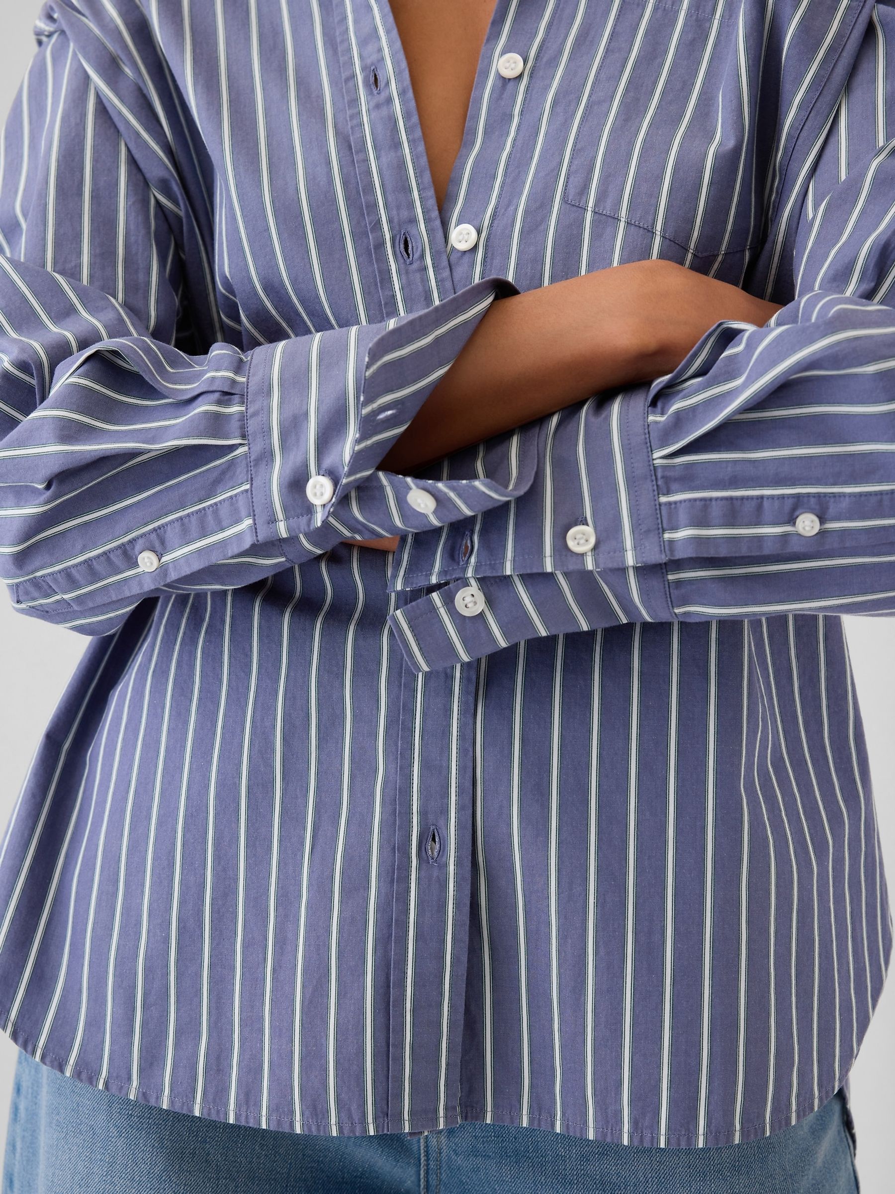 Blue Stripe Cotton Oversized Stripe Shirt - Image 4 of 8