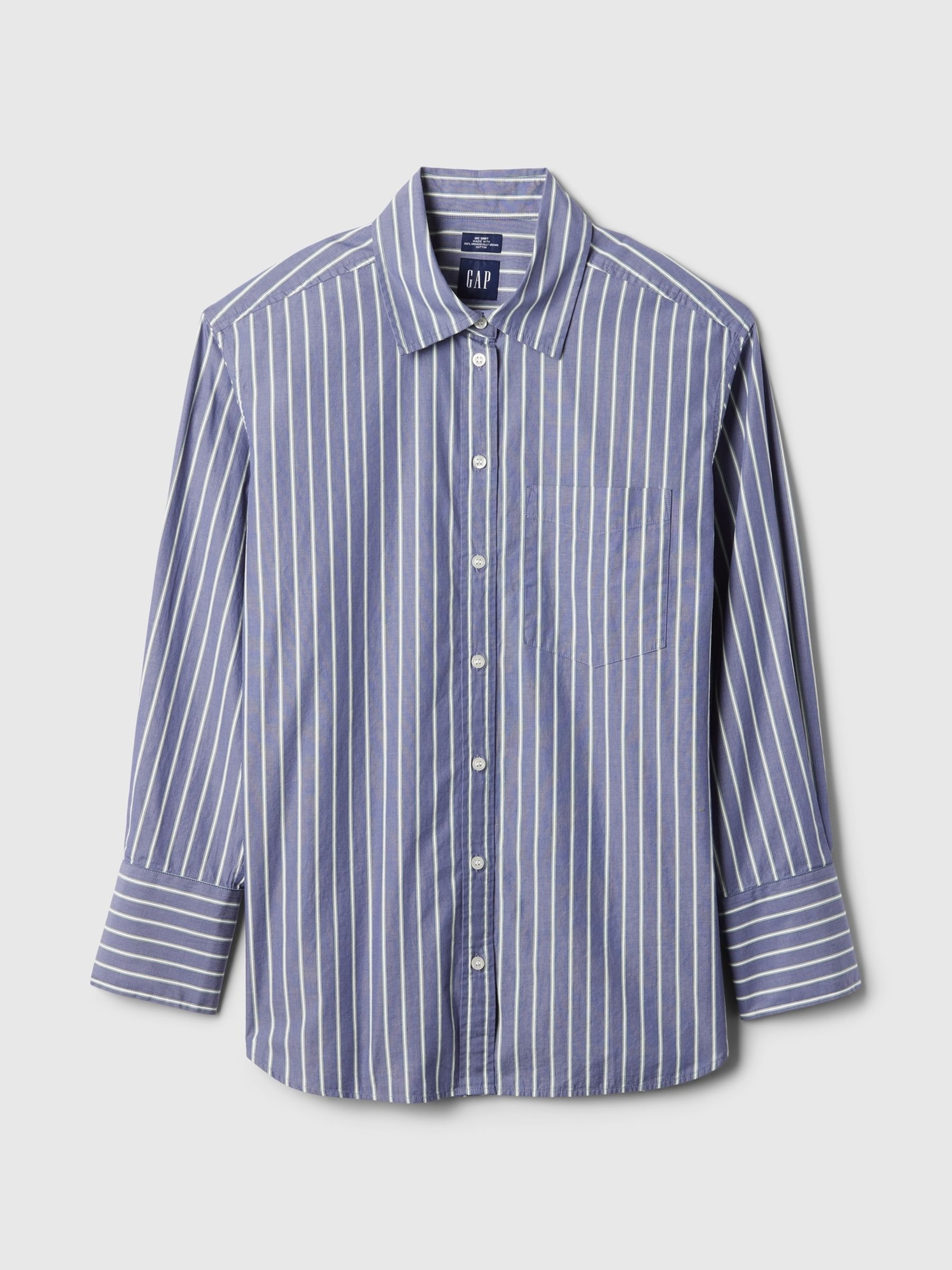 Blue Stripe Cotton Oversized Stripe Shirt - Image 5 of 8